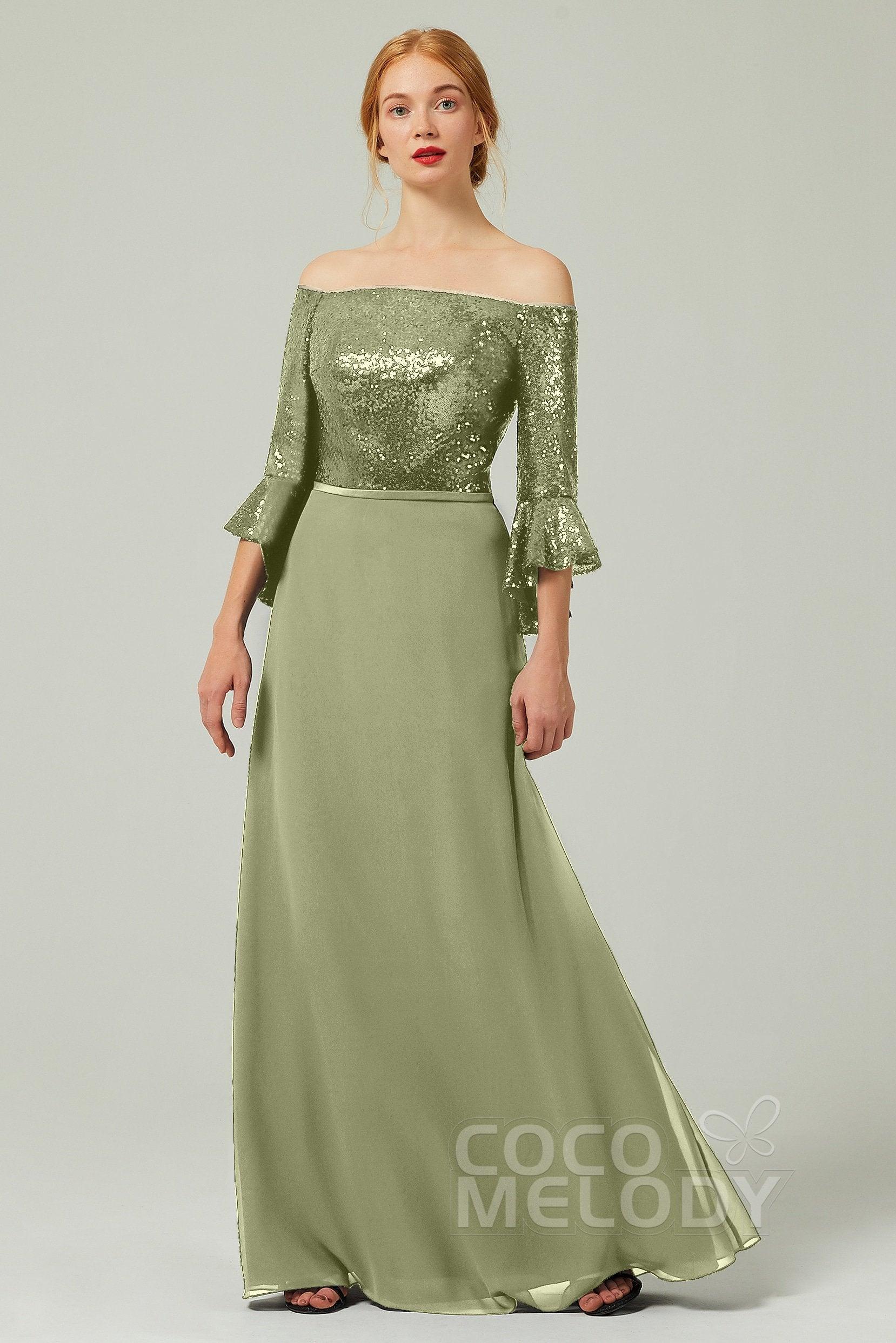A-Line Floor Length Chiffon Sequined Bridesmaid Dress Formal Dresses CB0336 - COCOMELODY