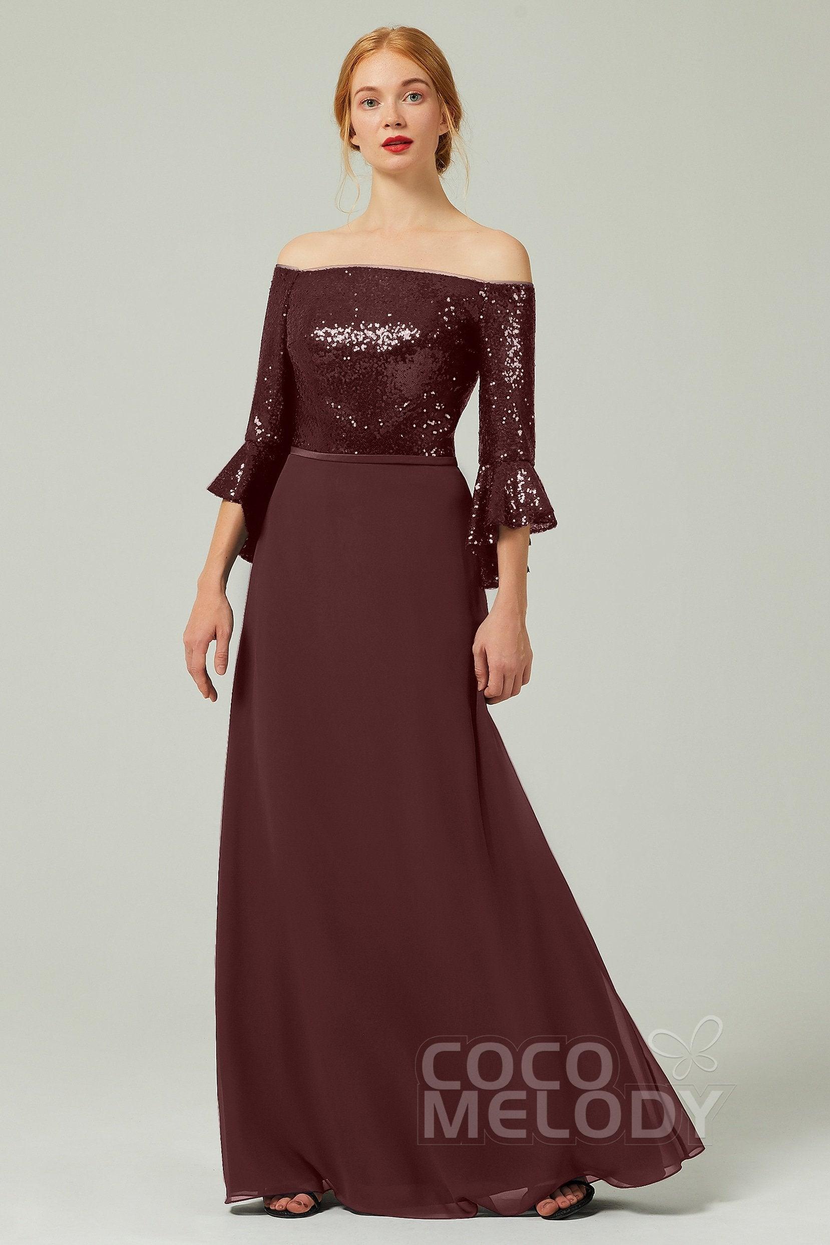 A-Line Floor Length Chiffon Sequined Bridesmaid Dress Formal Dresses CB0336 - COCOMELODY