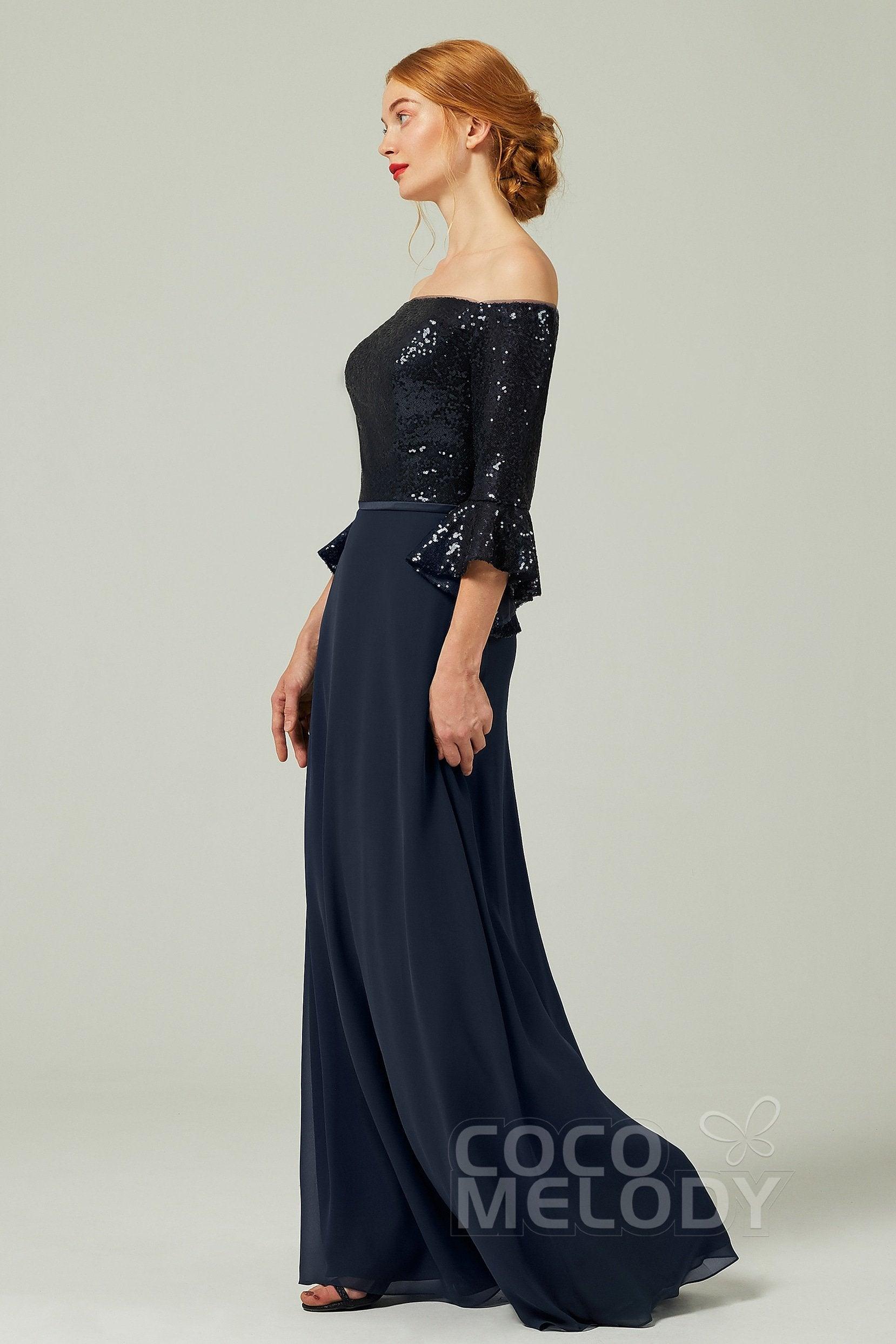 A-Line Floor Length Chiffon Sequined Bridesmaid Dress Formal Dresses CB0336 - COCOMELODY