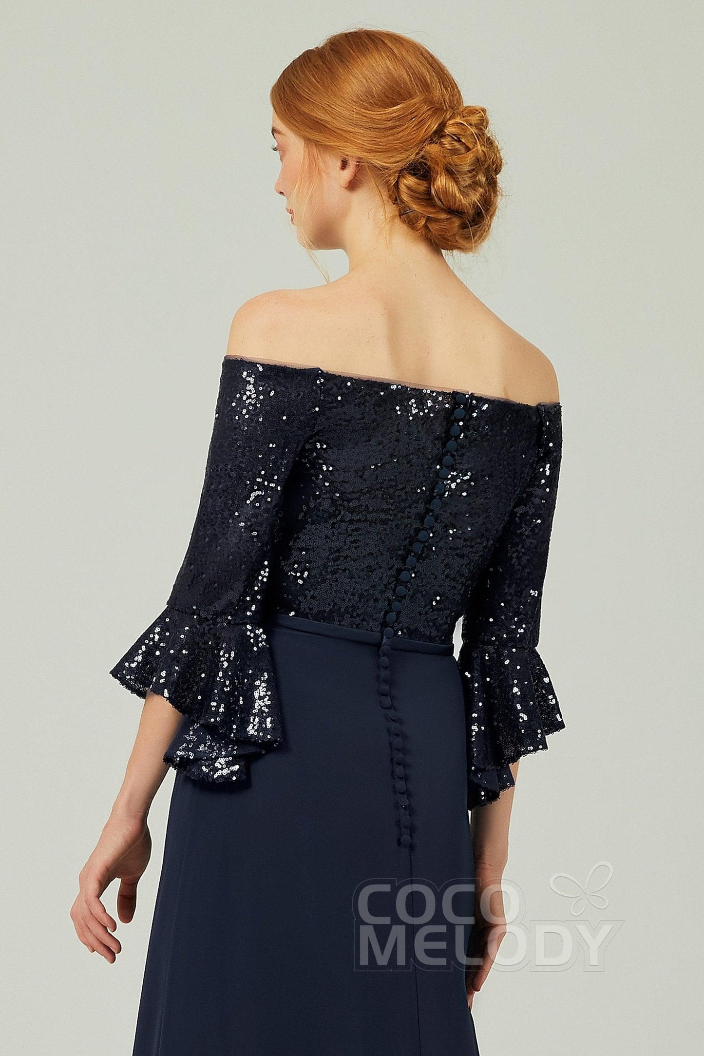A-Line Floor Length Chiffon Sequined Bridesmaid Dress Formal Dresses CB0336 - COCOMELODY