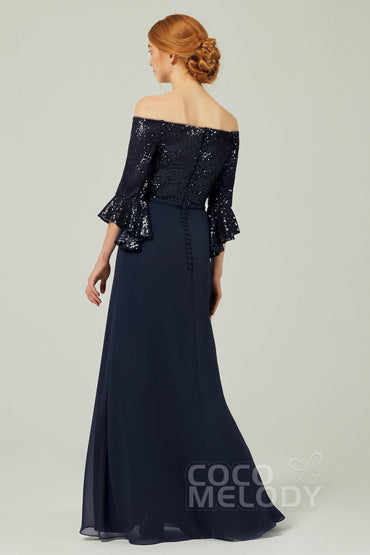 A-Line Floor Length Chiffon Sequined Bridesmaid Dress Formal Dresses CB0336 - COCOMELODY