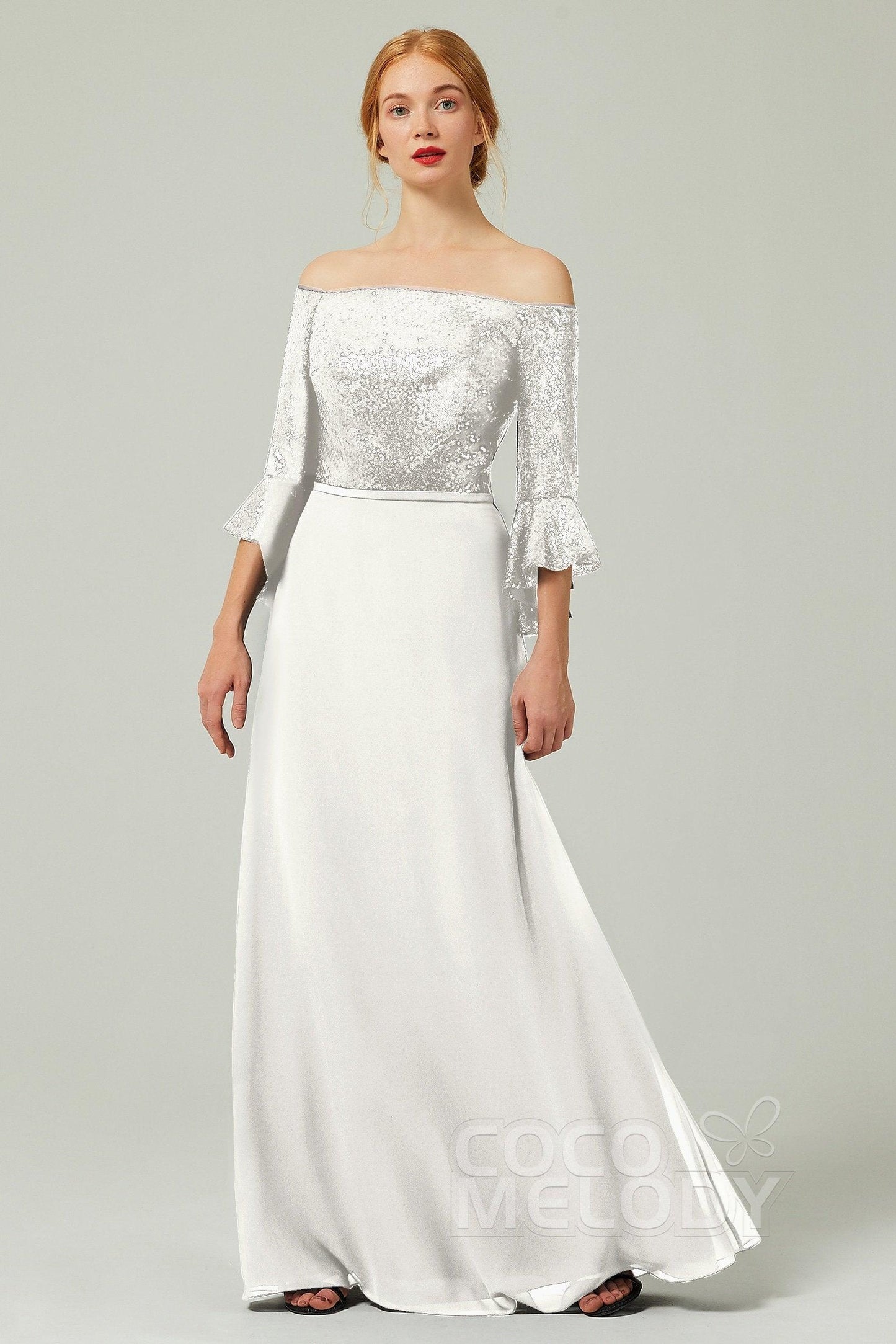 A-Line Floor Length Chiffon Sequined Bridesmaid Dress Formal Dresses CB0336 - COCOMELODY