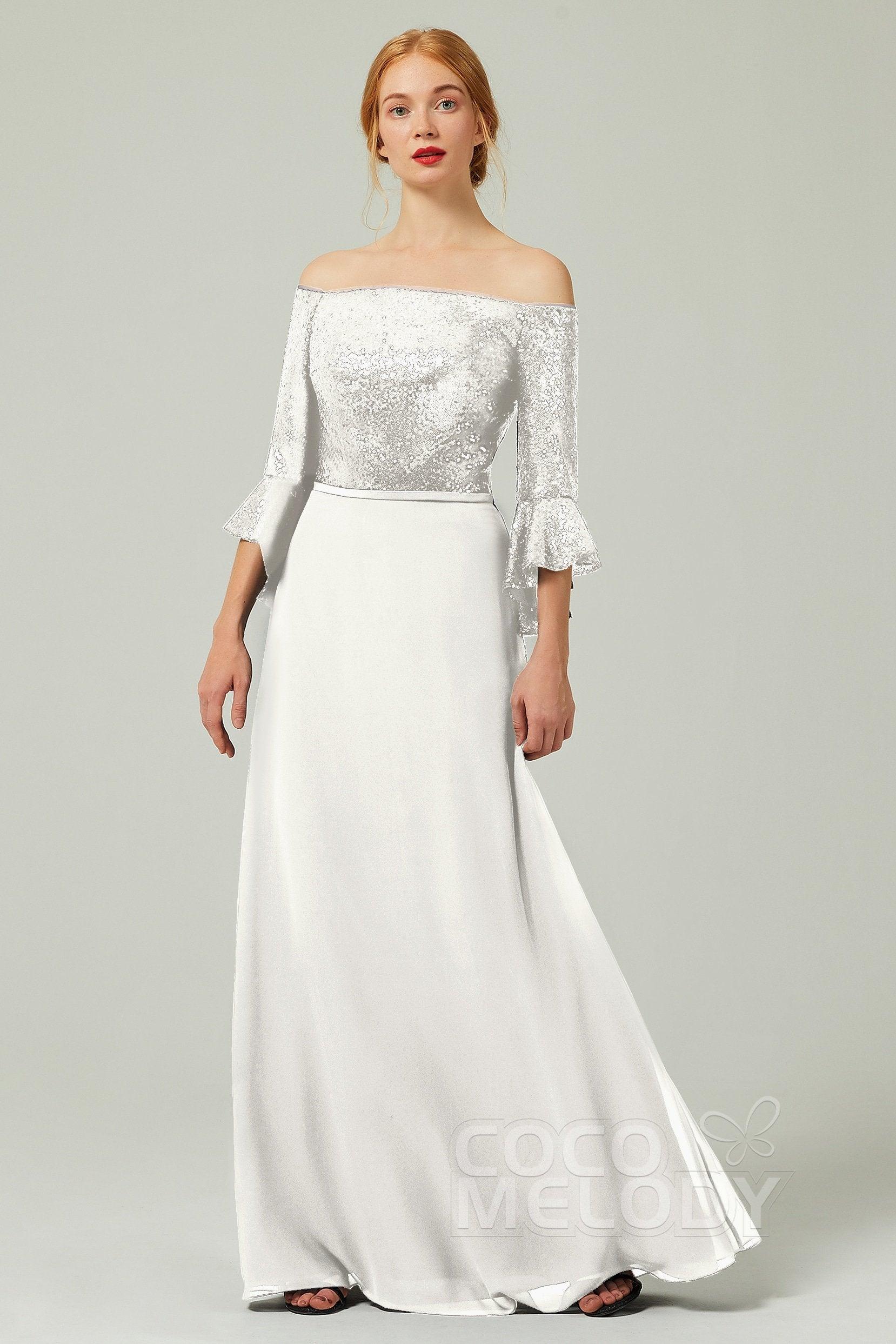 A-Line Floor Length Chiffon Sequined Bridesmaid Dress Formal Dresses CB0336 - COCOMELODY