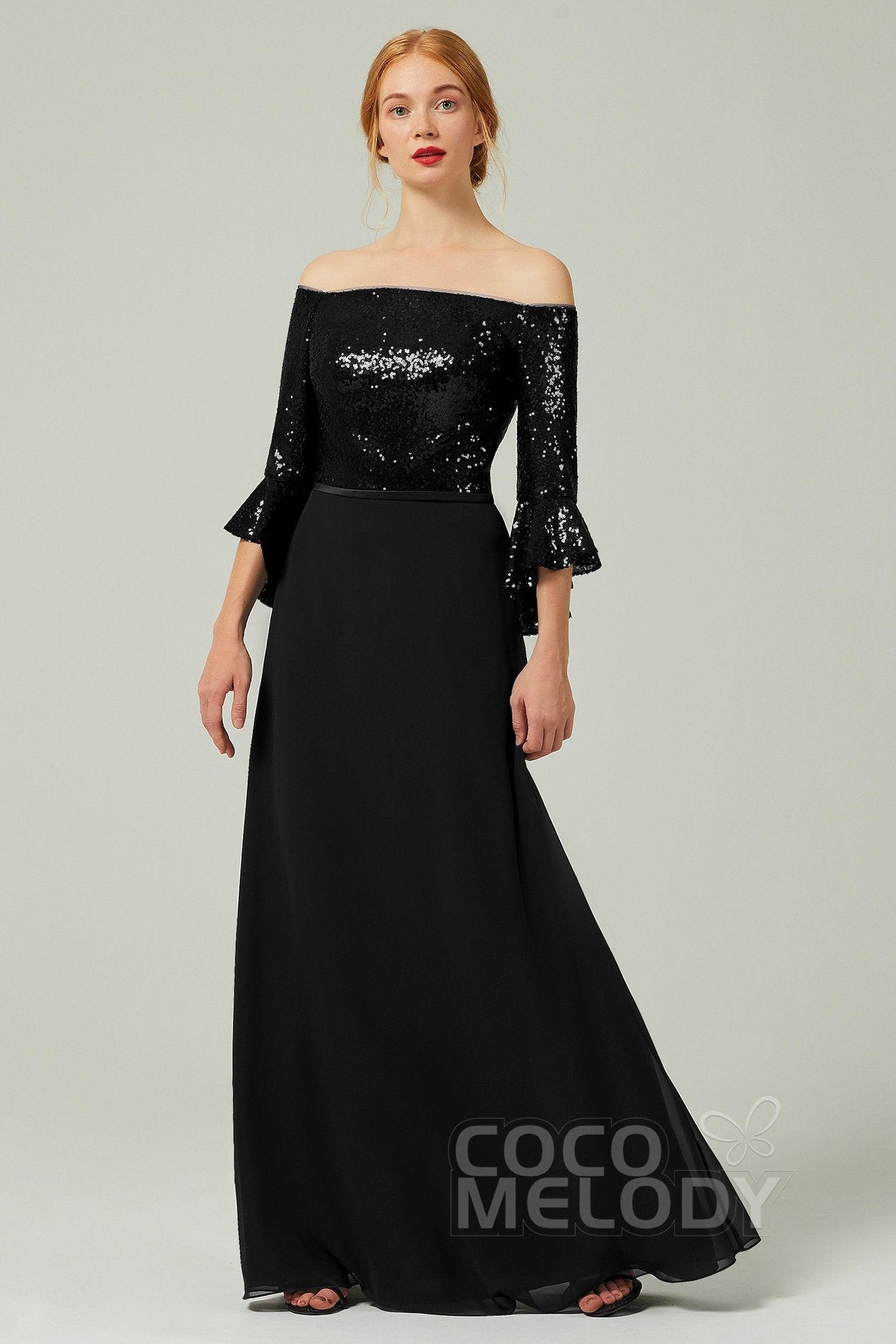 A-Line Floor Length Chiffon Sequined Bridesmaid Dress Formal Dresses CB0336 - COCOMELODY