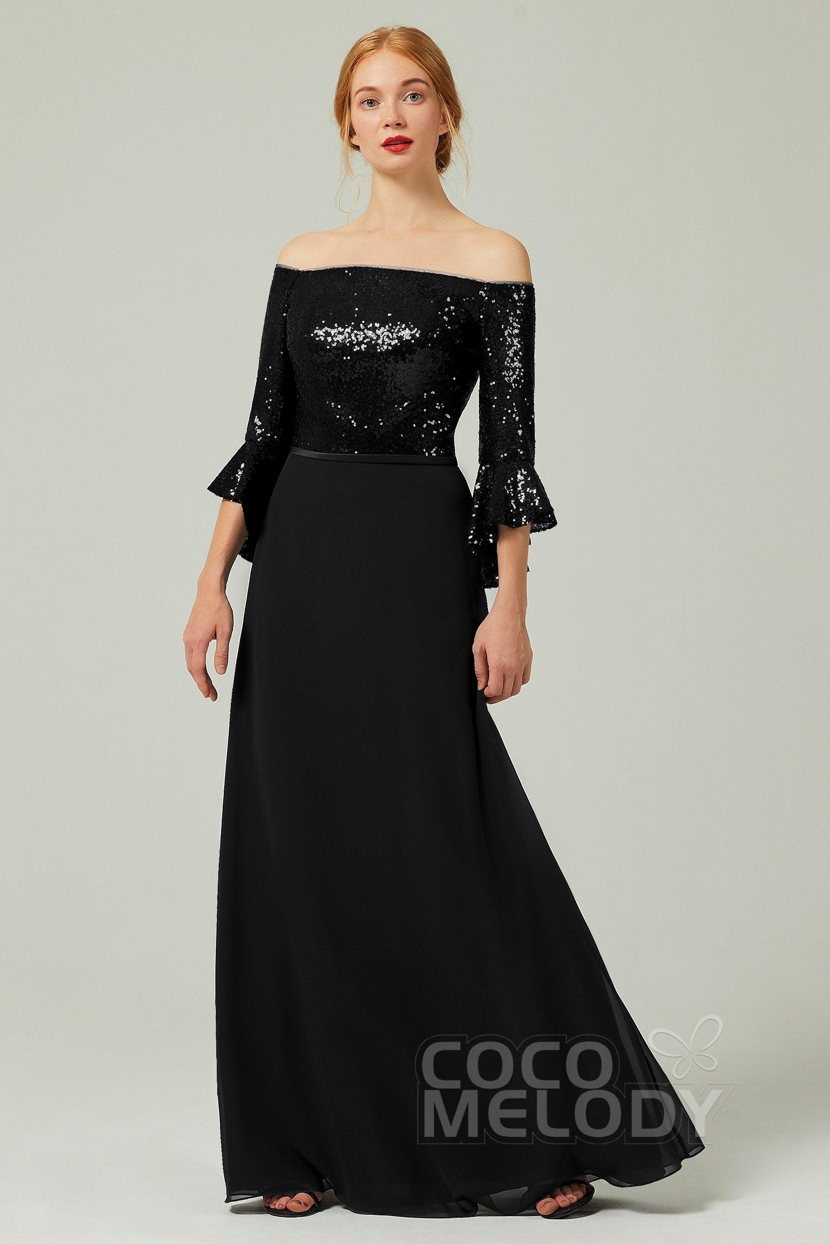 A-Line Floor Length Chiffon Sequined Bridesmaid Dress Formal Dresses CB0336 - COCOMELODY