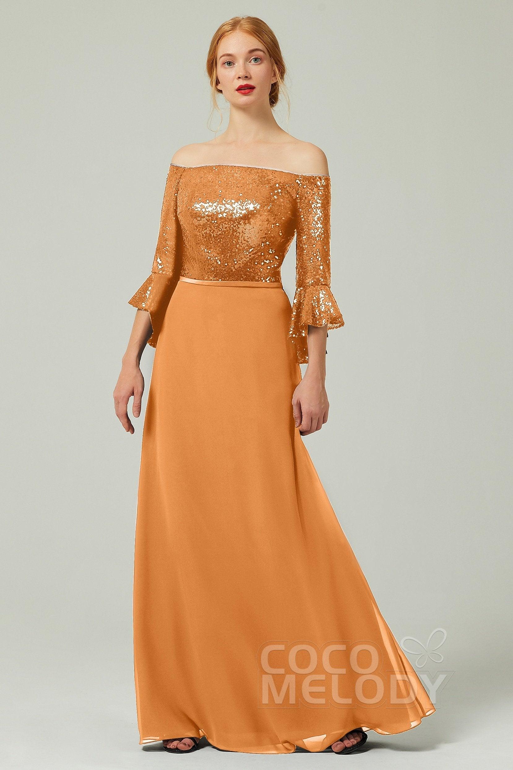 A-Line Floor Length Chiffon Sequined Bridesmaid Dress Formal Dresses CB0336 - COCOMELODY