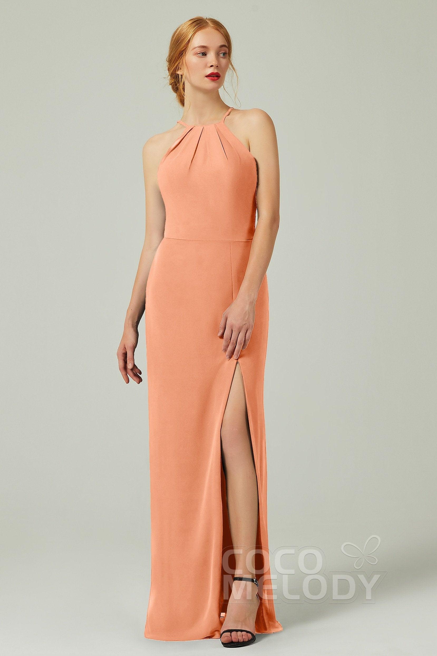 Sheath-Column Floor Length Chiffon Bridesmaid Dress Formal Dresses CB0337 - COCOMELODY