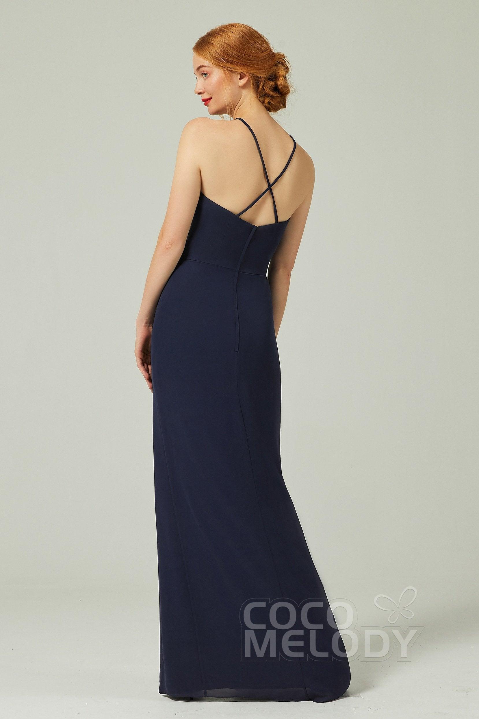Sheath-Column Floor Length Chiffon Bridesmaid Dress Formal Dresses CB0337 - COCOMELODY