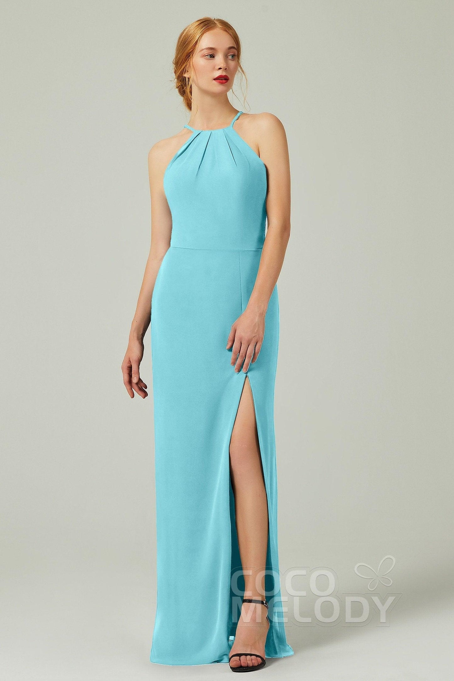 Sheath-Column Floor Length Chiffon Bridesmaid Dress Formal Dresses CB0337 - COCOMELODY