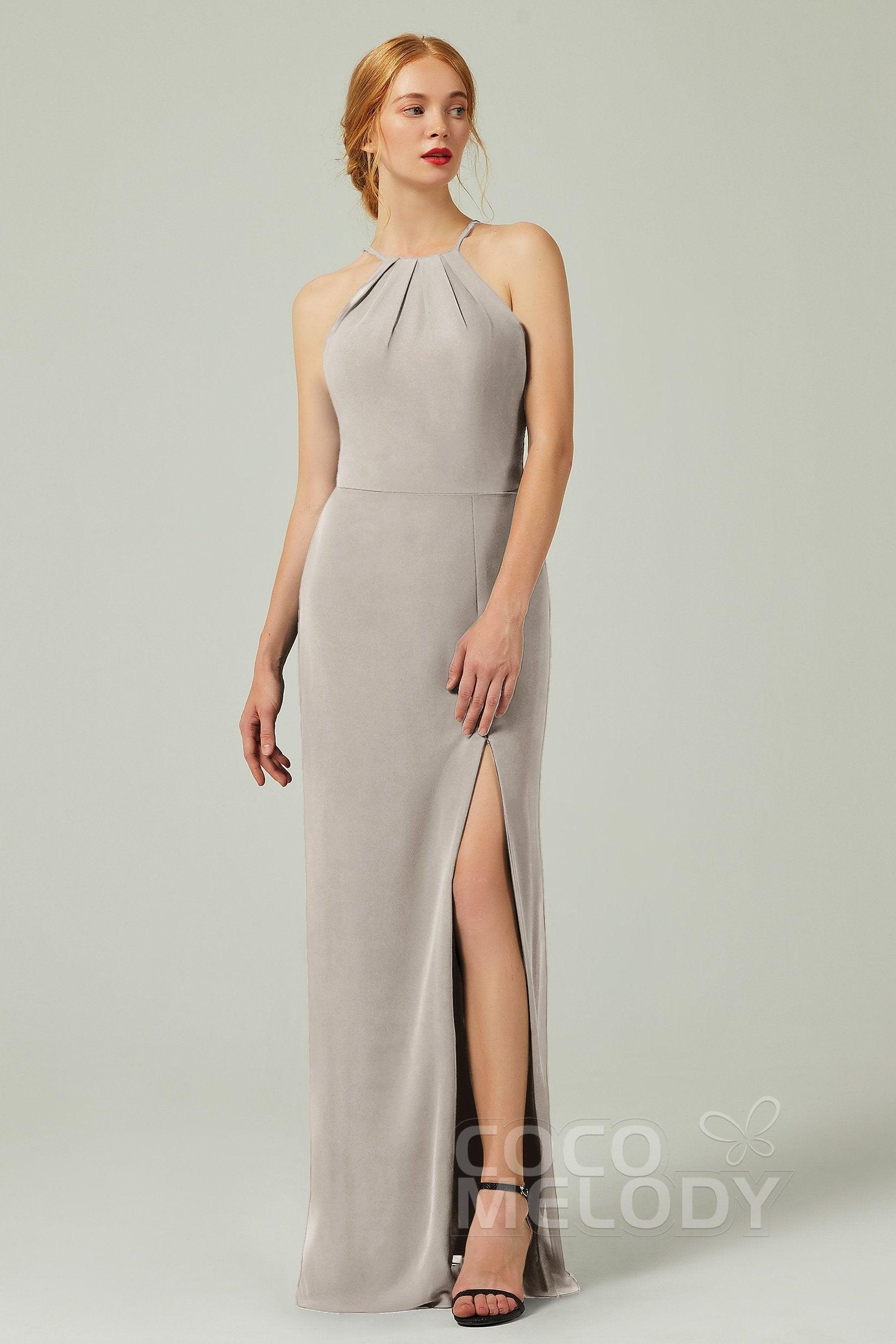 Sheath-Column Floor Length Chiffon Bridesmaid Dress Formal Dresses CB0337 - COCOMELODY