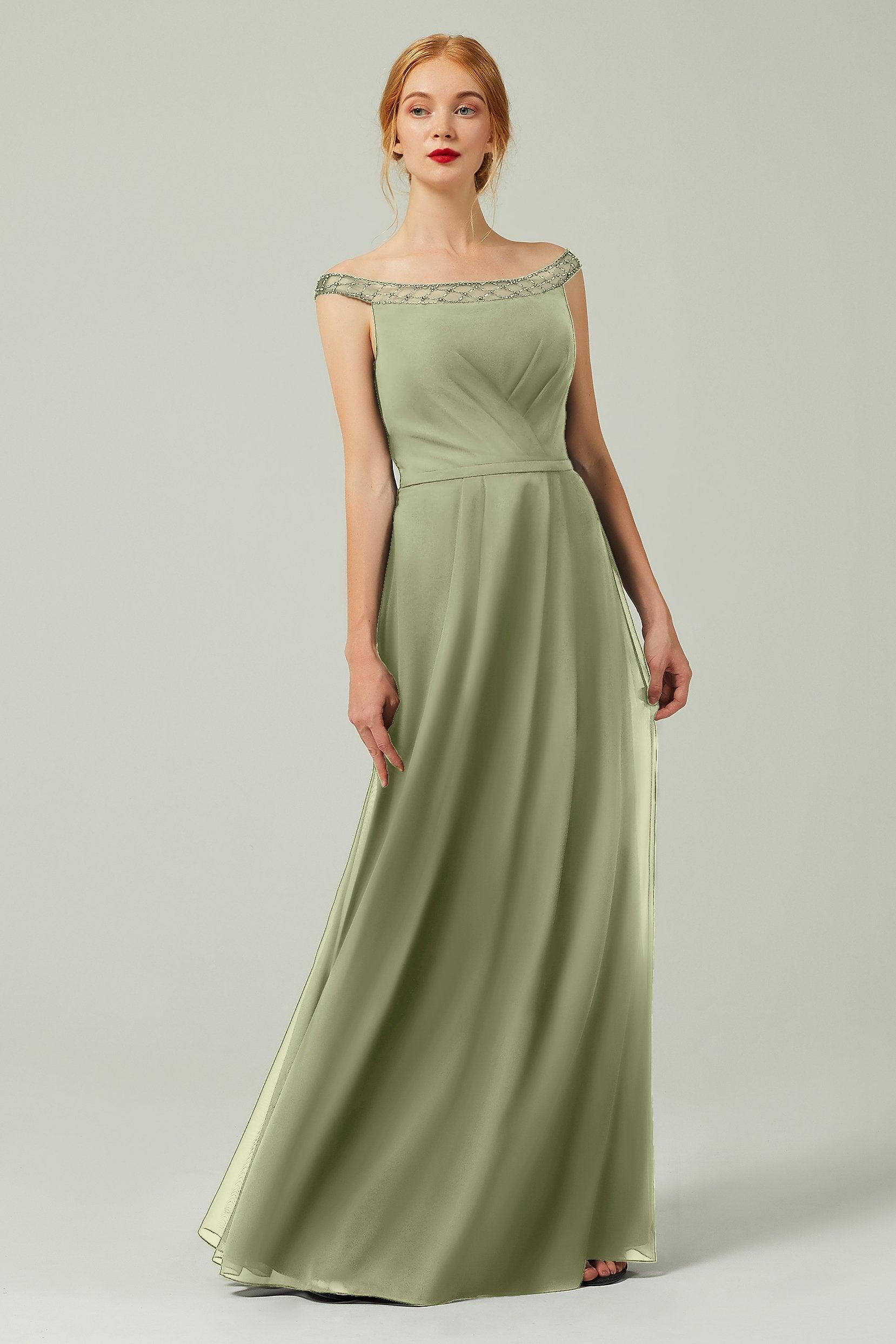 A-Line Floor Length Chiffon Bridesmaid Dress Formal Dresses CB0339 - COCOMELODY