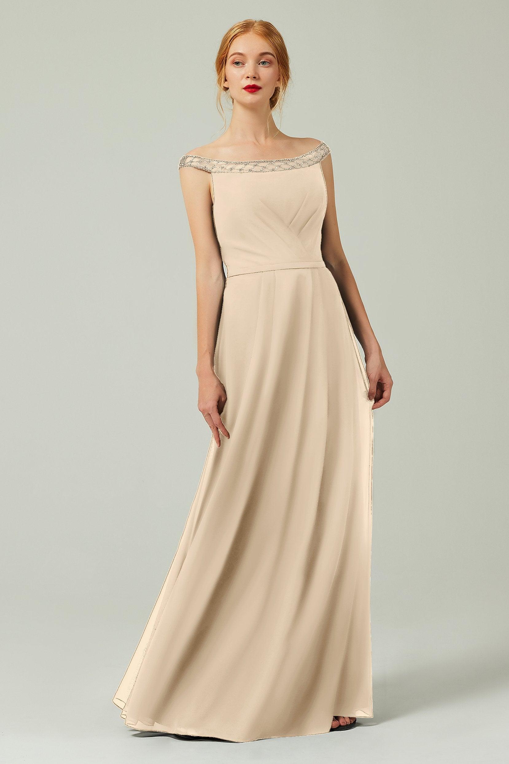A-Line Floor Length Chiffon Bridesmaid Dress Formal Dresses CB0339 - COCOMELODY