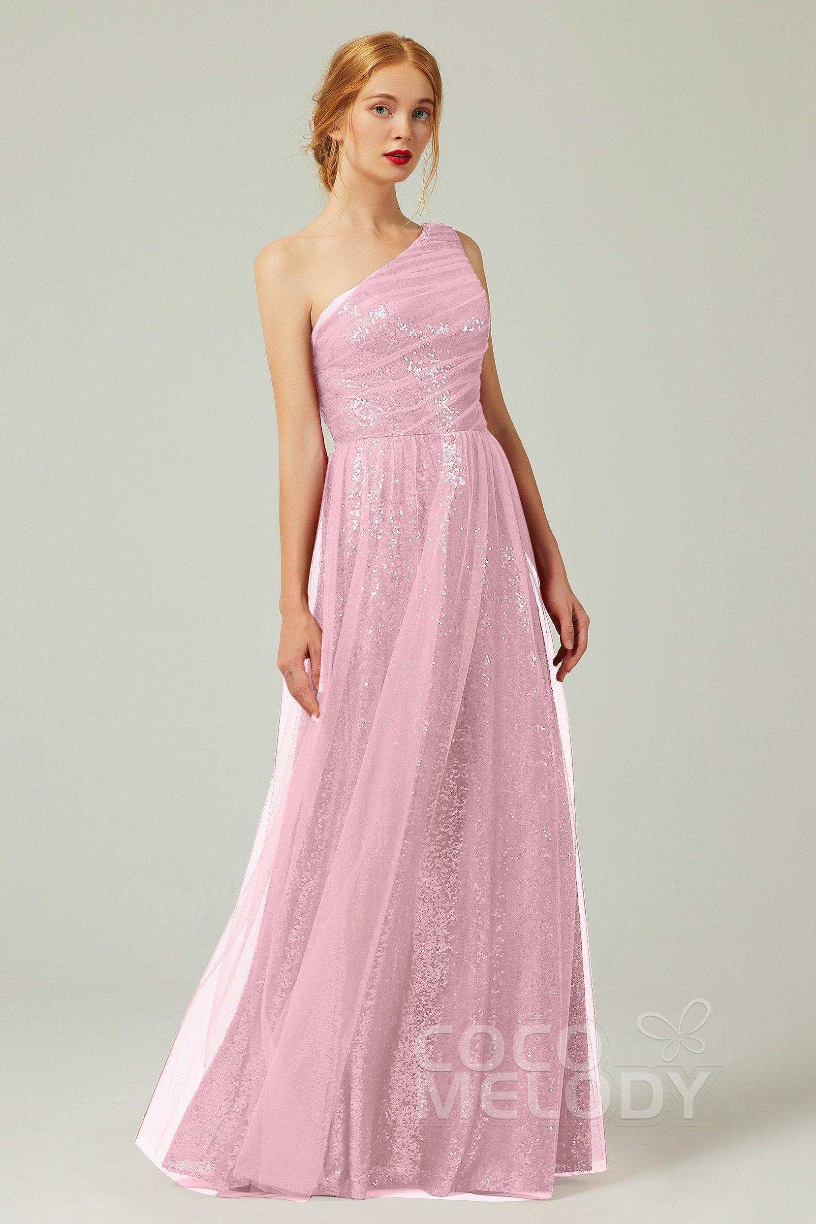 A-Line Floor Length Tulle Sequined Bridesmaid Dress CB0342 - COCOMELODY