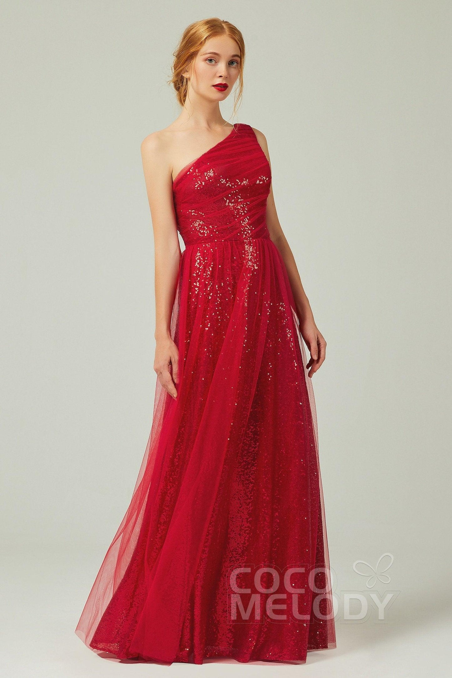 A-Line Floor Length Tulle Sequined Bridesmaid Dress CB0342