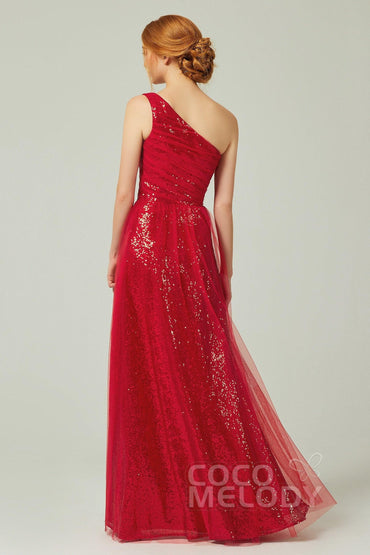 A-Line Floor Length Tulle Sequined Bridesmaid Dress CB0342 - COCOMELODY