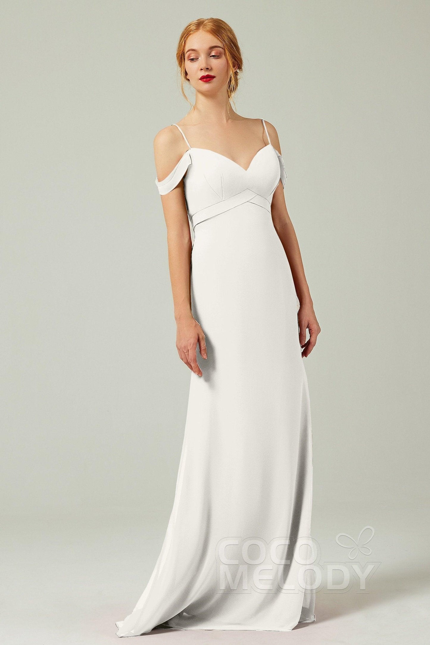 Sheath-Column Floor Length Chiffon Bridesmaid Dress Formal Dresses CB0343 - COCOMELODY