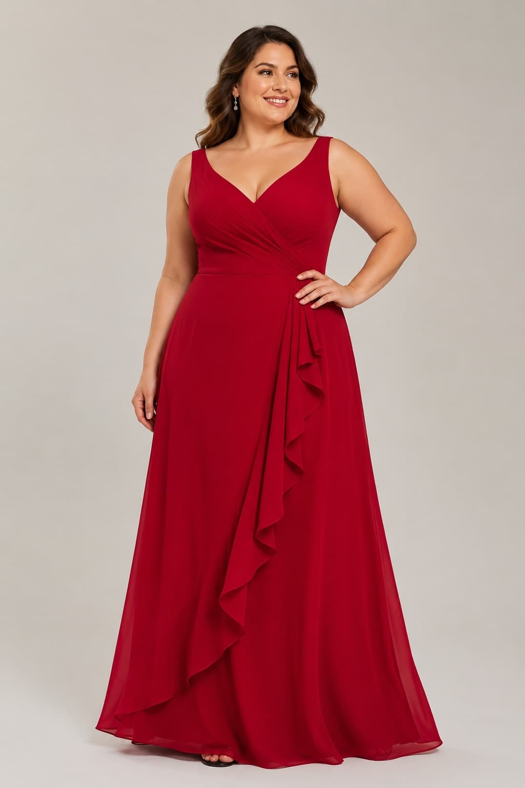 Sheath-Column Floor Length Chiffon Bridesmaid Dress Formal Dresses CB0344 - Fiery Red - COCOMELODY