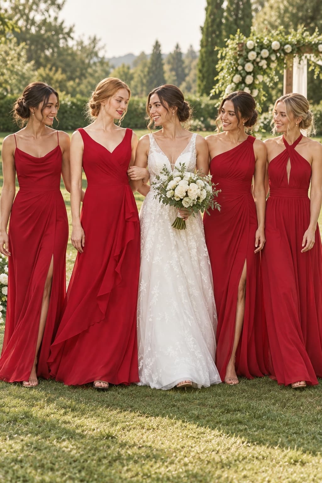 Sheath-Column Floor Length Chiffon Bridesmaid Dress Formal Dresses CB0344 - Fiery Red - COCOMELODY
