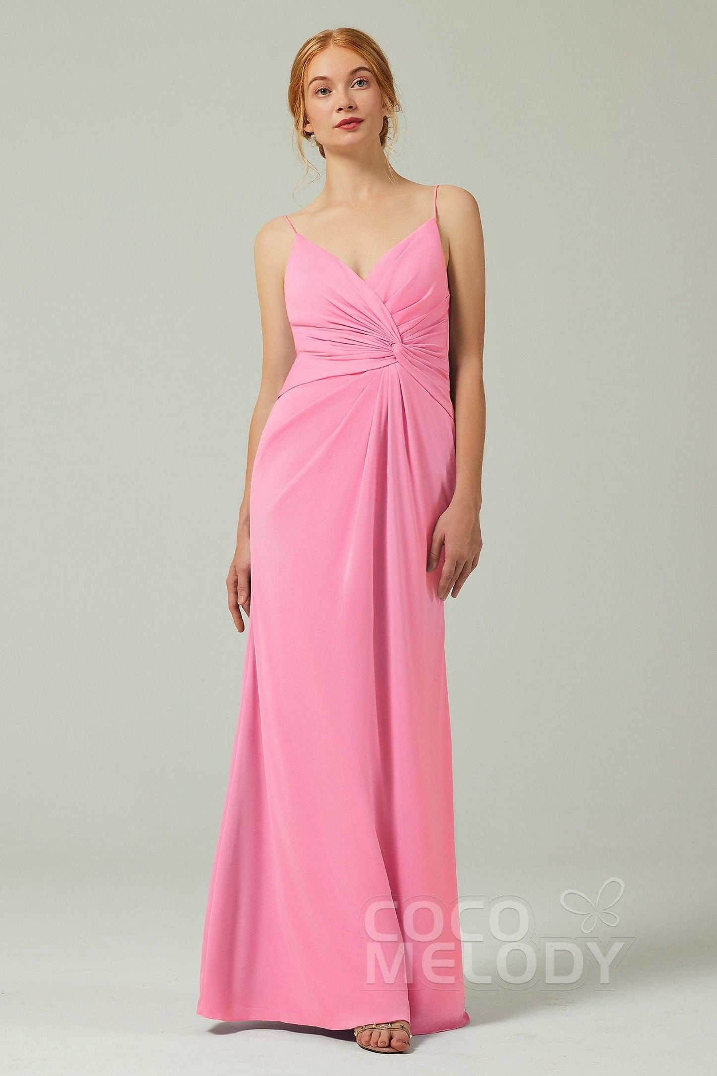 Sheath-Column Floor Length Chiffon Bridesmaid Dress CB0350 - COCOMELODY