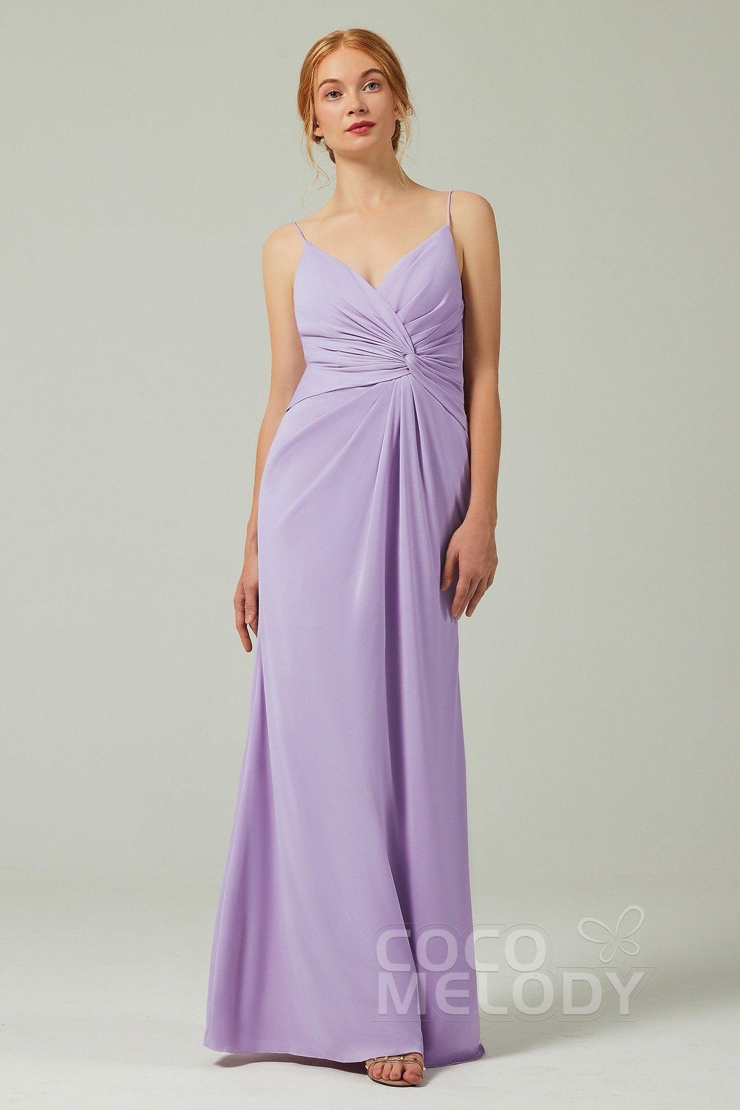 Sheath-Column Floor Length Chiffon Bridesmaid Dress CB0350 - COCOMELODY
