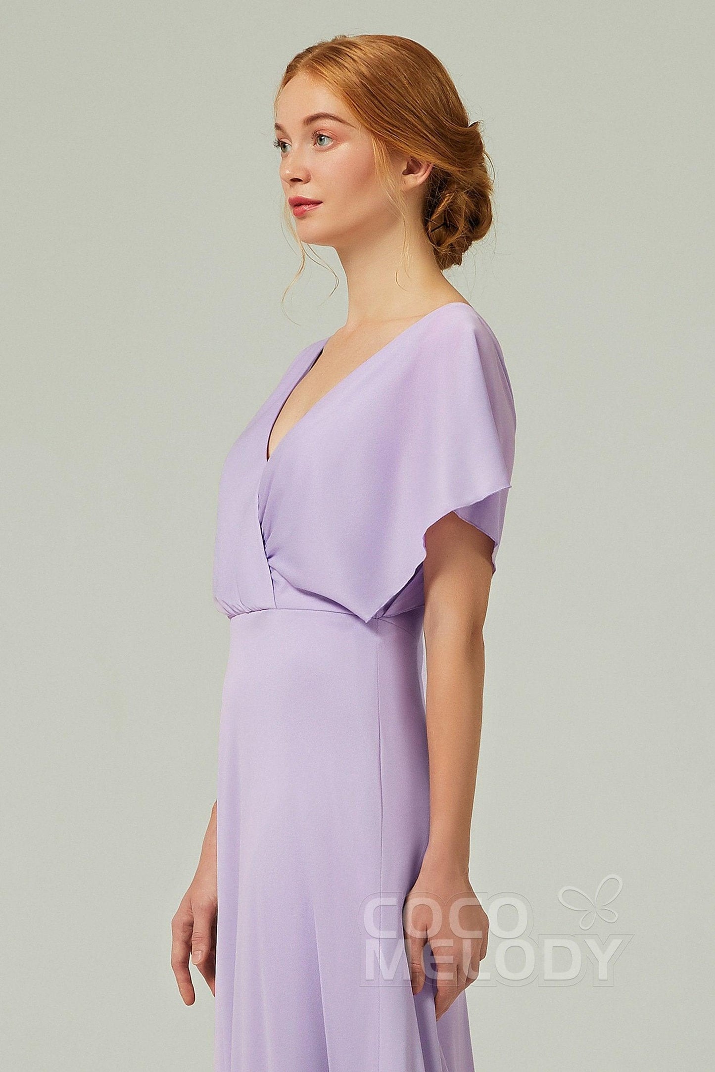 A-Line Floor Length Chiffon Bridesmaid Dress CB0351 - COCOMELODY
