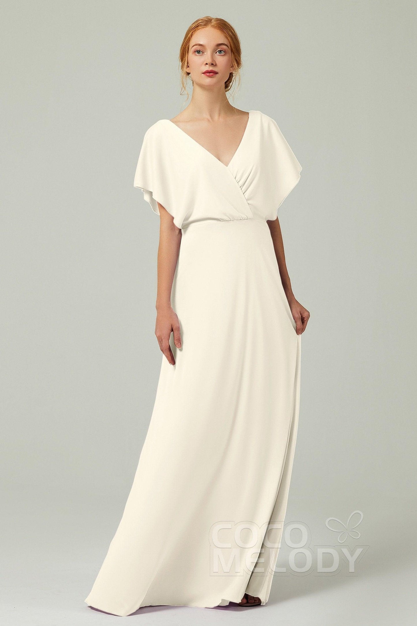 A-Line Floor Length Chiffon Bridesmaid Dress CB0351 - COCOMELODY