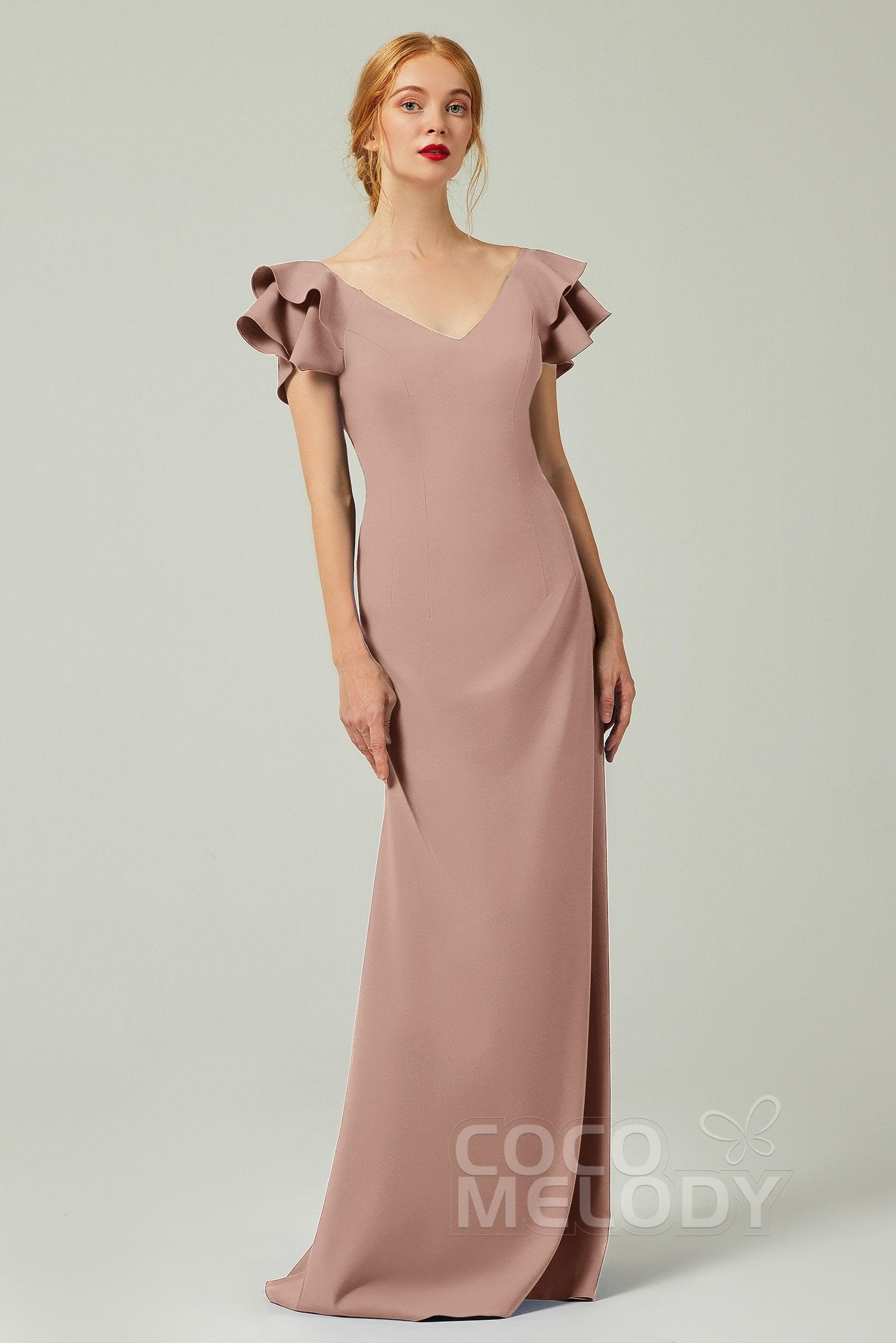 Sheath-Column Floor Length Chiffon Bridesmaid Dress Formal Dresses CB0353 - COCOMELODY