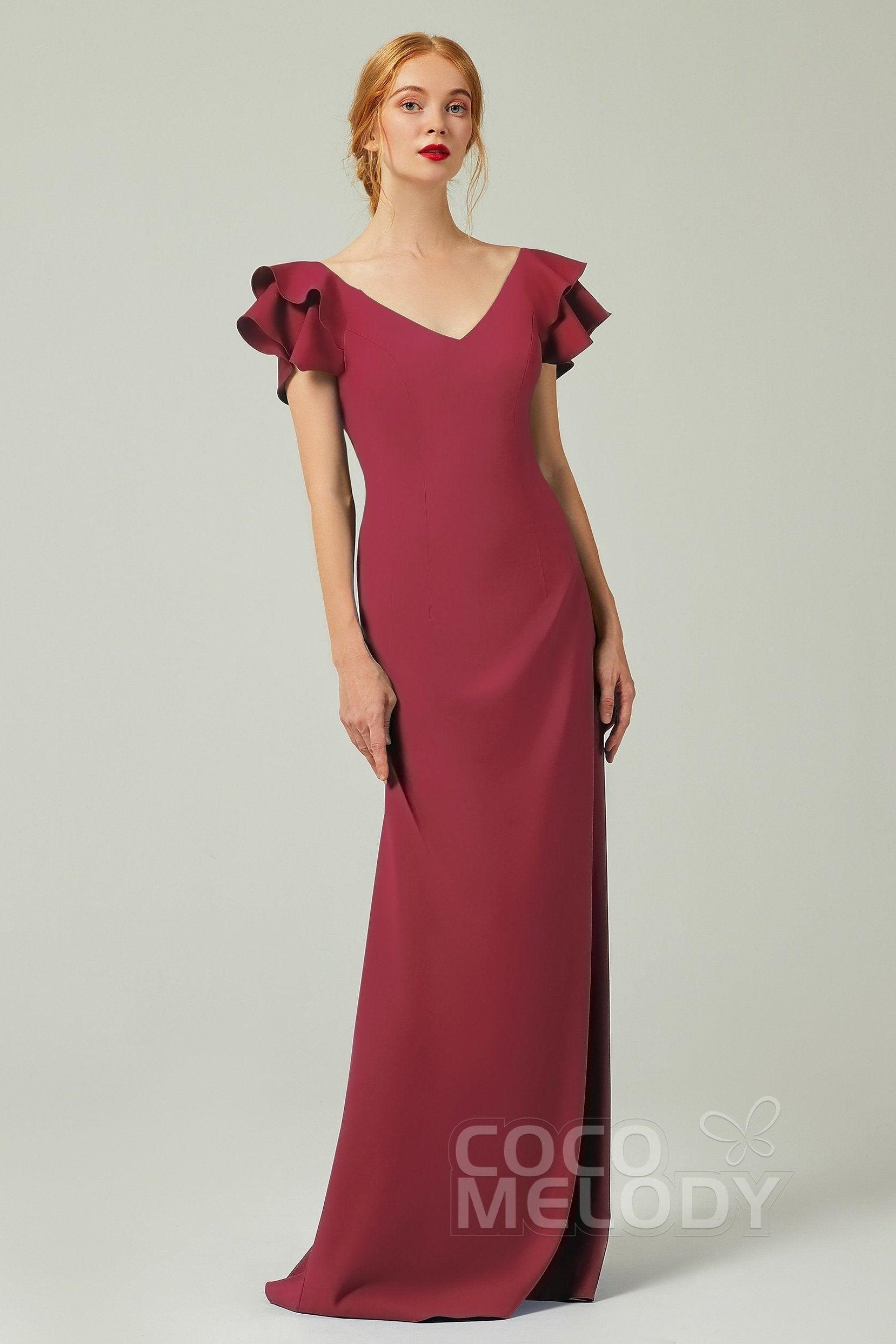 Sheath-Column Floor Length Chiffon Bridesmaid Dress Formal Dresses CB0353 - COCOMELODY
