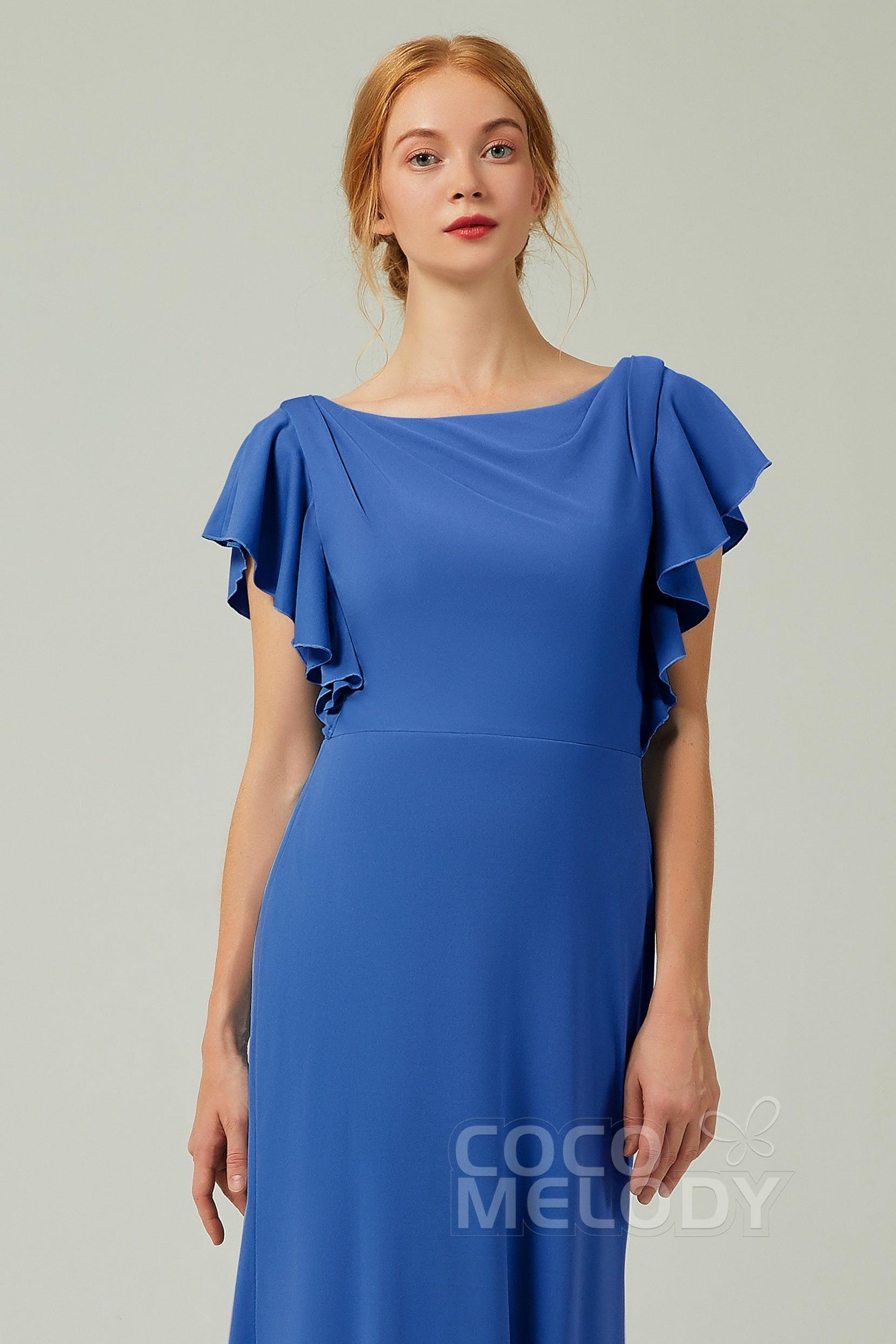 Sheath-Column Floor Length Chiffon Bridesmaid Dress Formal Dresses CB0357 - COCOMELODY