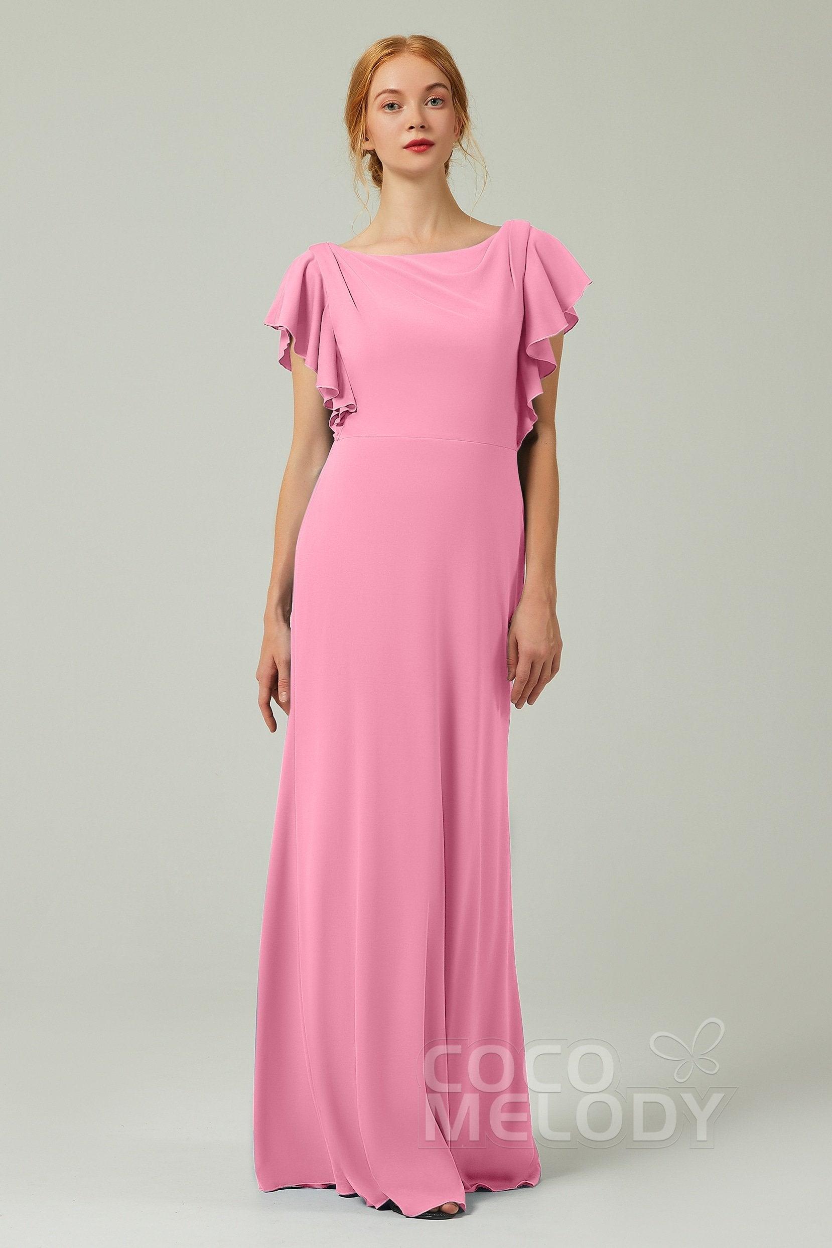 Sheath-Column Floor Length Chiffon Bridesmaid Dress Formal Dresses CB0357 - COCOMELODY