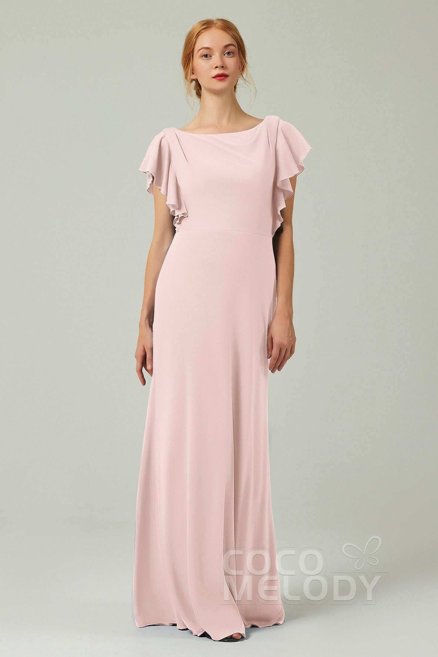 Sheath-Column Floor Length Chiffon Bridesmaid Dress Formal Dresses CB0357 - COCOMELODY