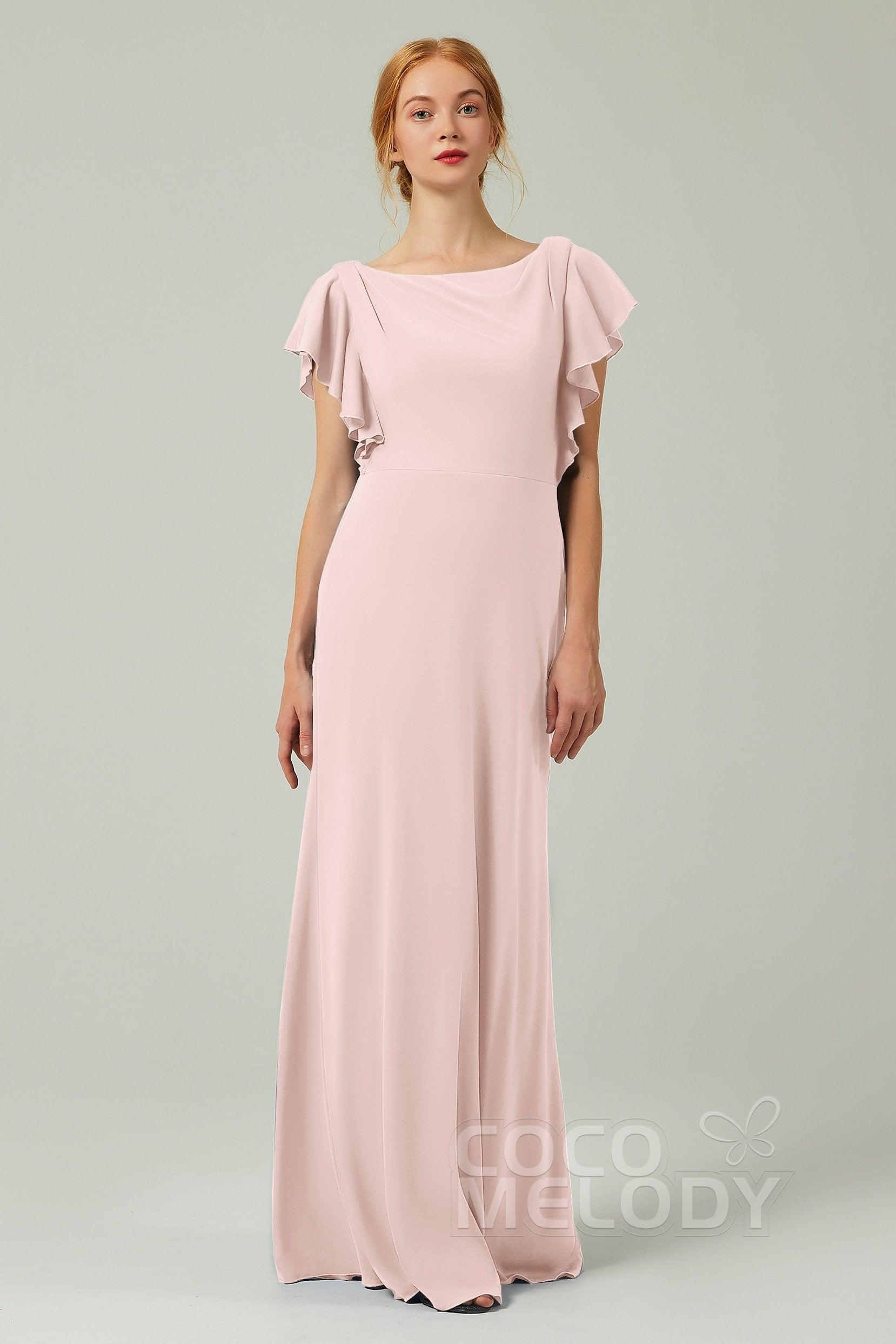 Sheath-Column Floor Length Chiffon Bridesmaid Dress Formal Dresses CB0357 - COCOMELODY