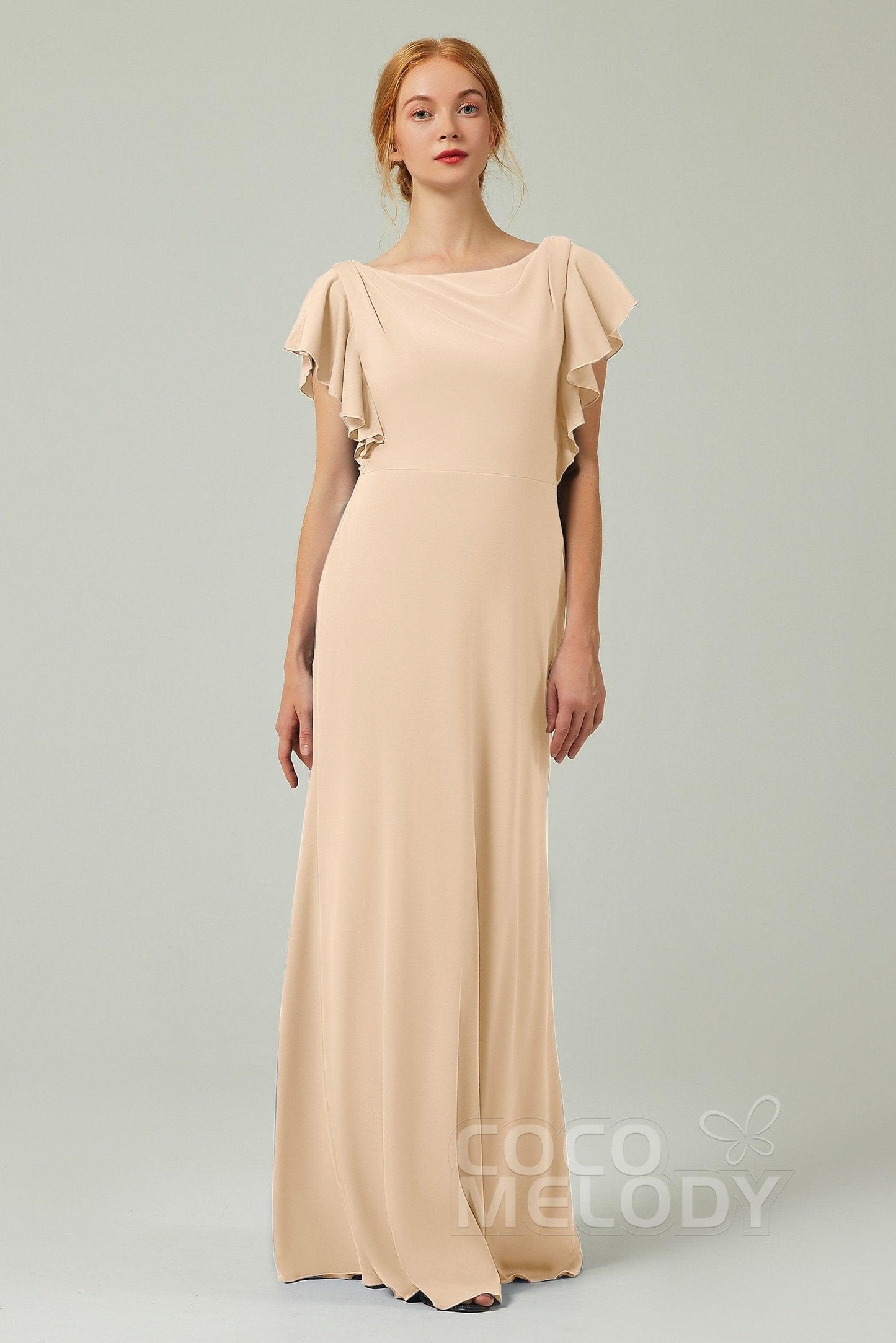 Sheath-Column Floor Length Chiffon Bridesmaid Dress Formal Dresses CB0357 - COCOMELODY