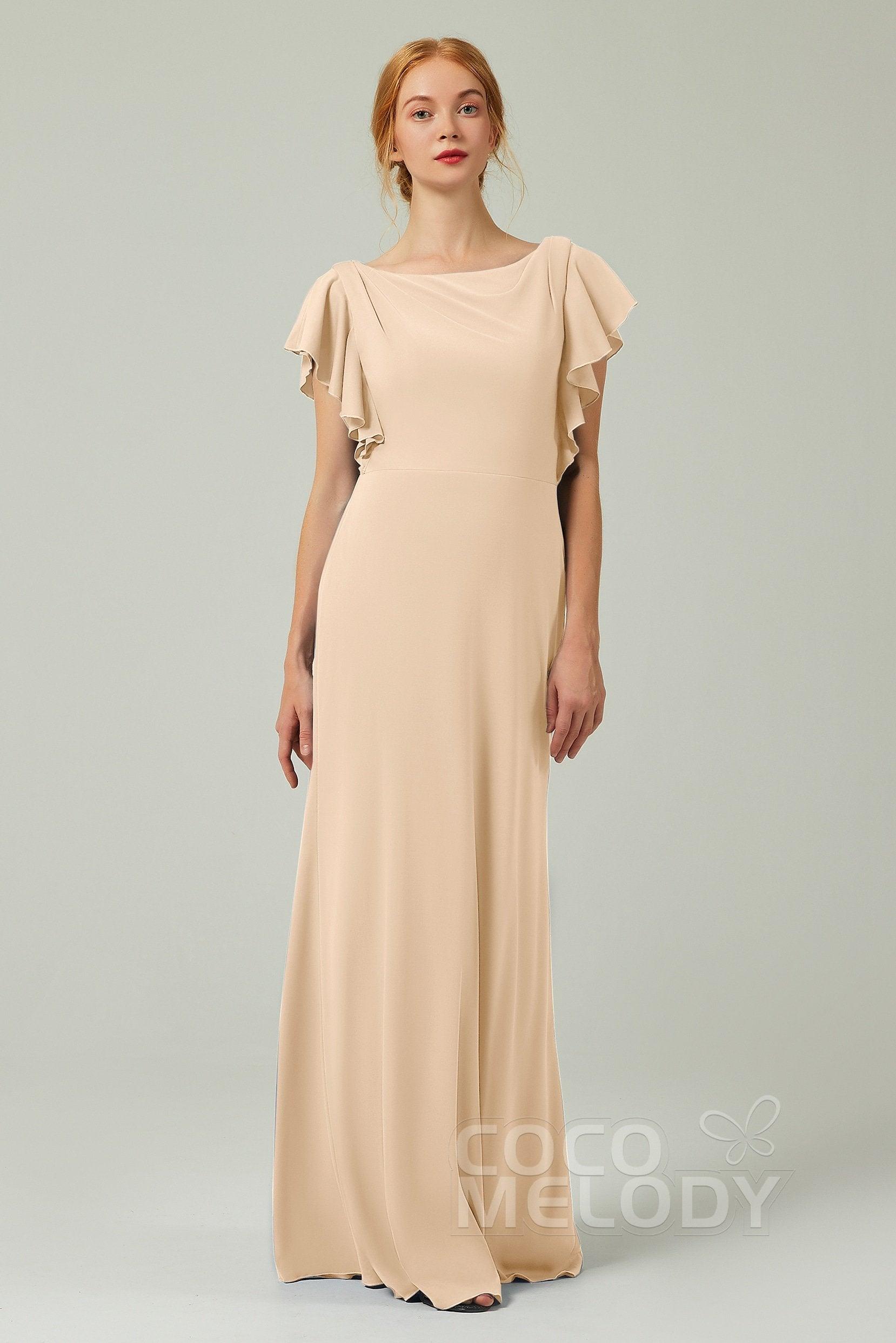 Sheath-Column Floor Length Chiffon Bridesmaid Dress Formal Dresses CB0357 - COCOMELODY