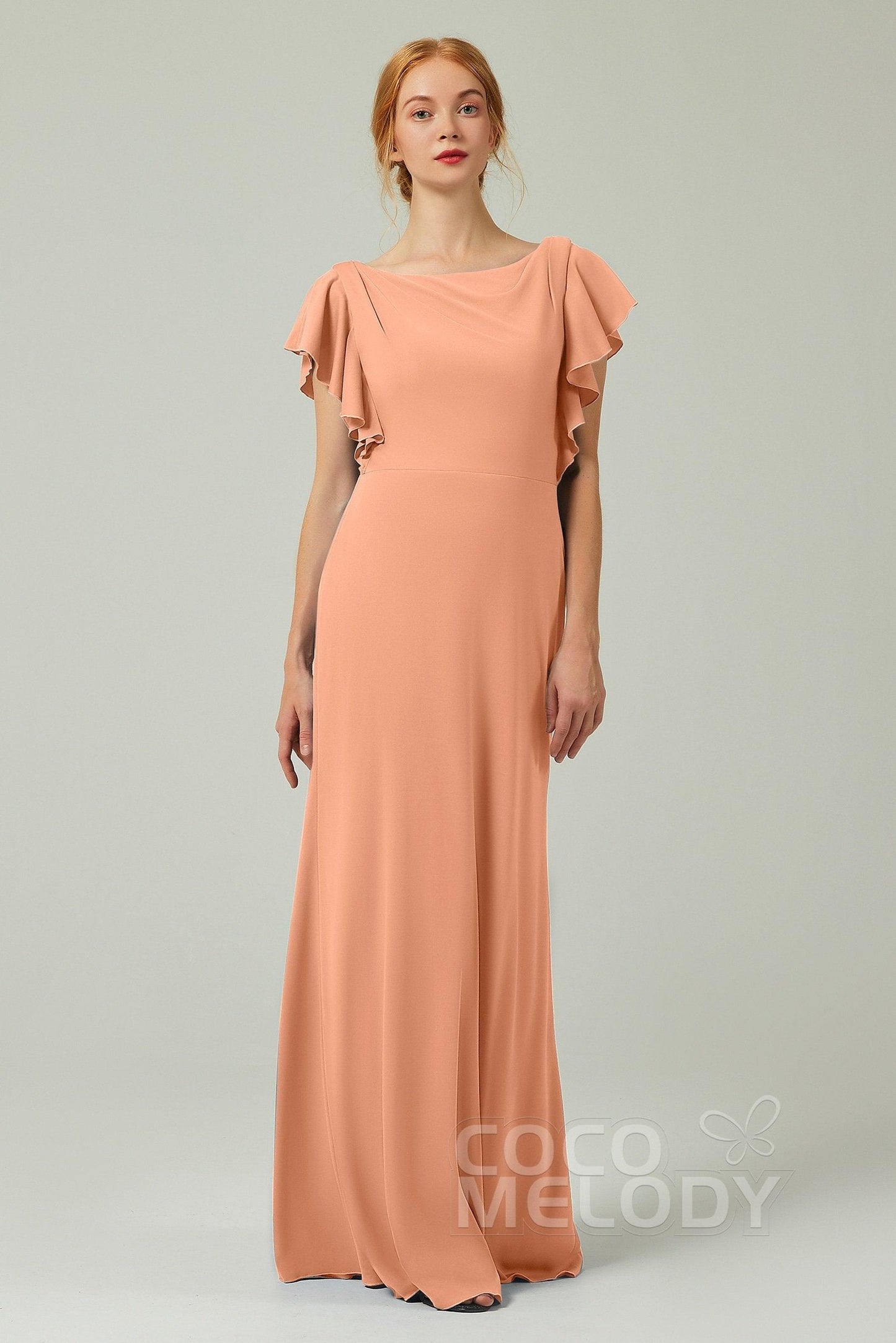 Sheath-Column Floor Length Chiffon Bridesmaid Dress Formal Dresses CB0357 - COCOMELODY