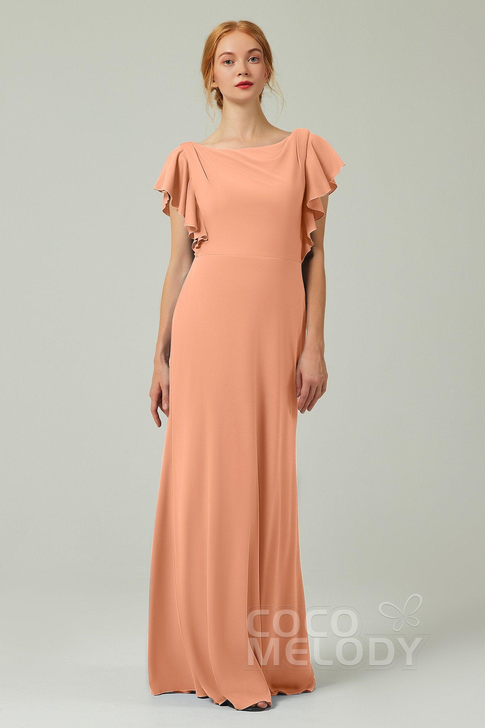Sheath-Column Floor Length Chiffon Bridesmaid Dress Formal Dresses CB0357 - COCOMELODY