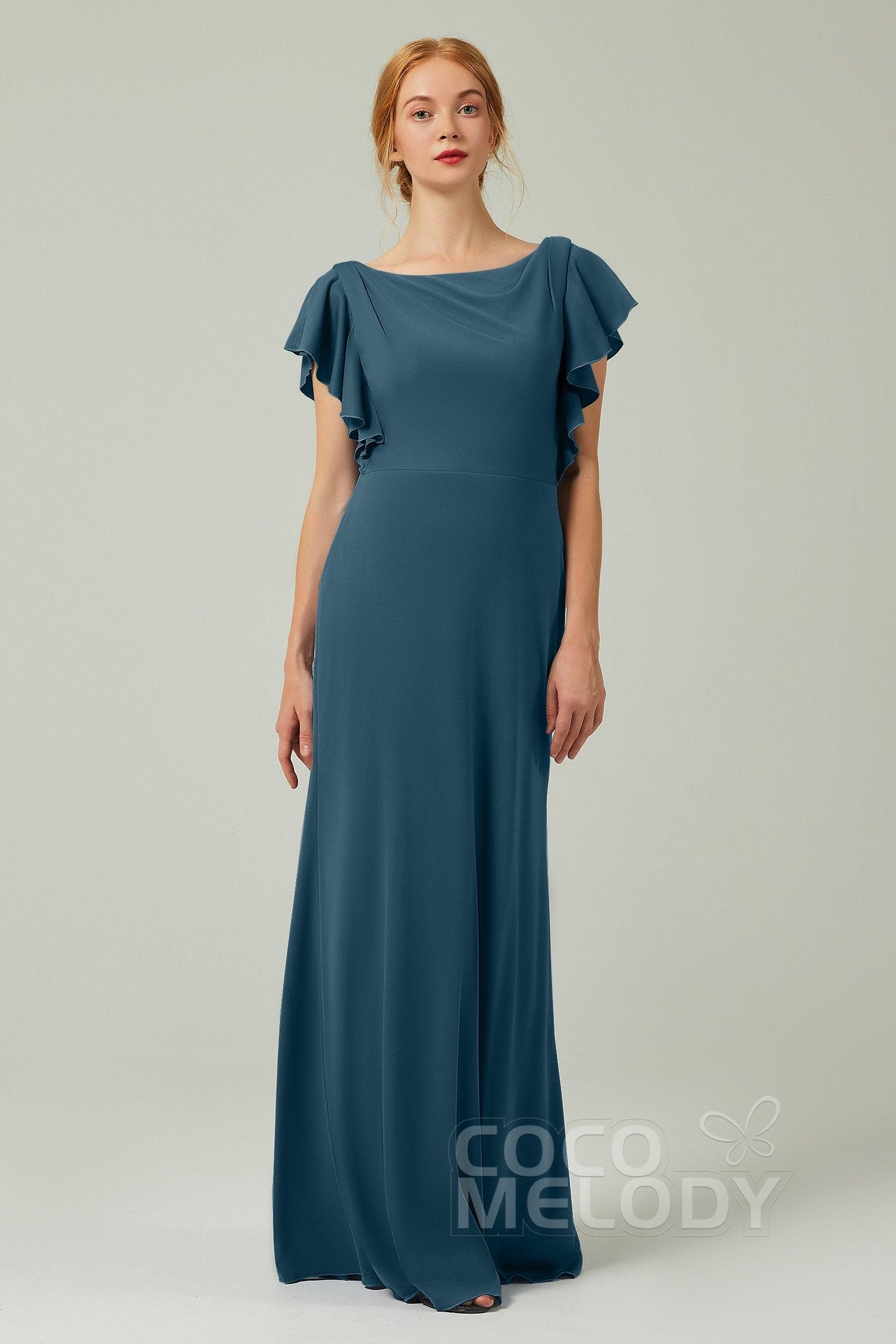 Sheath-Column Floor Length Chiffon Bridesmaid Dress Formal Dresses CB0357 - COCOMELODY