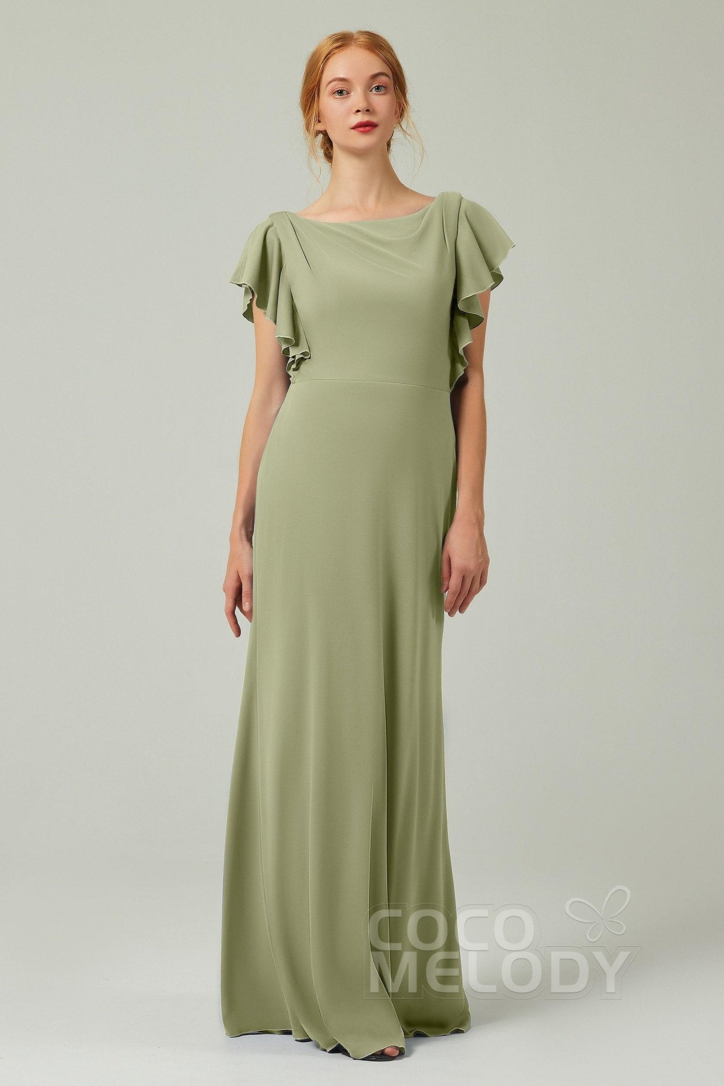 Sheath-Column Floor Length Chiffon Bridesmaid Dress Formal Dresses CB0357 - COCOMELODY