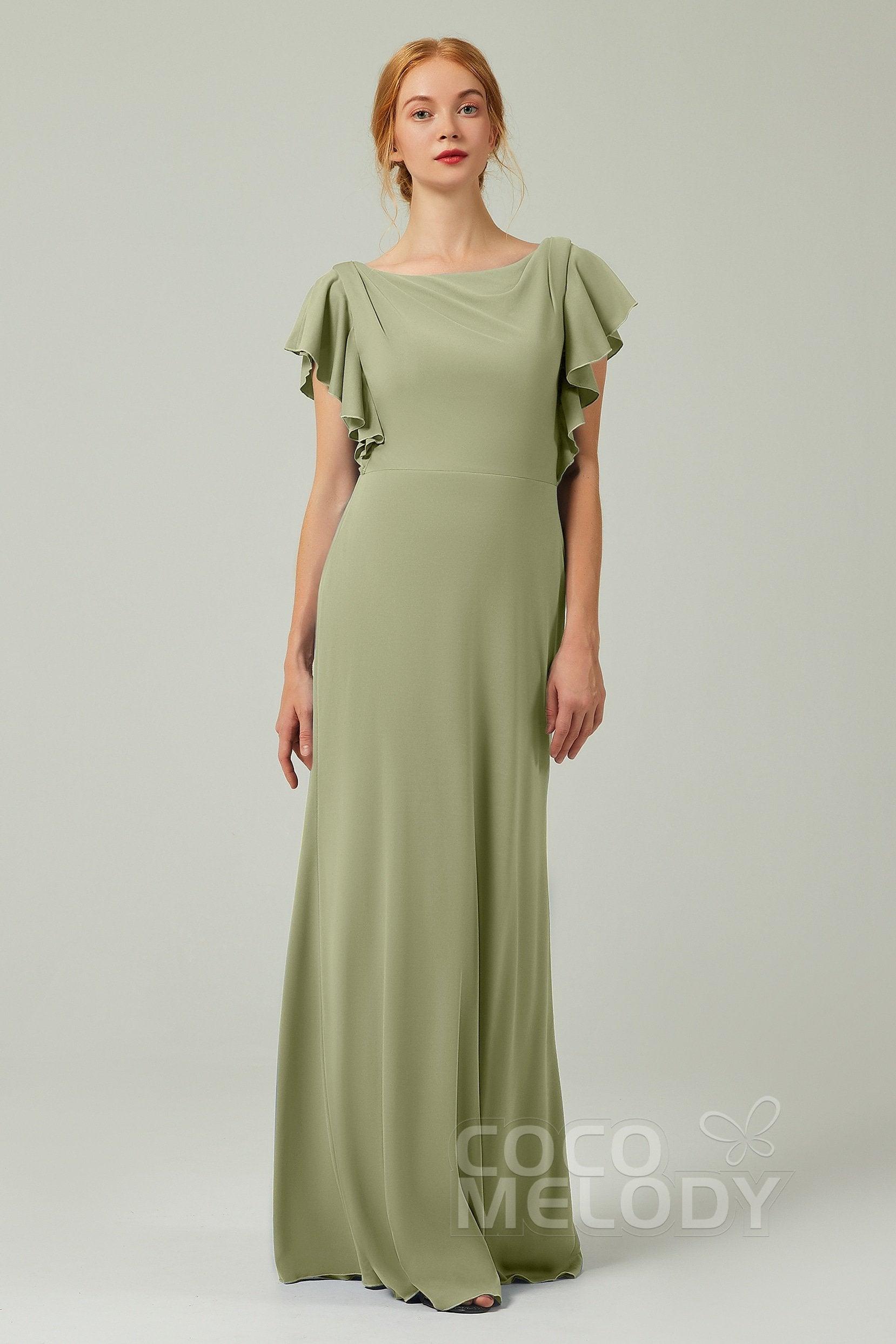 Sheath-Column Floor Length Chiffon Bridesmaid Dress Formal Dresses CB0357 - COCOMELODY