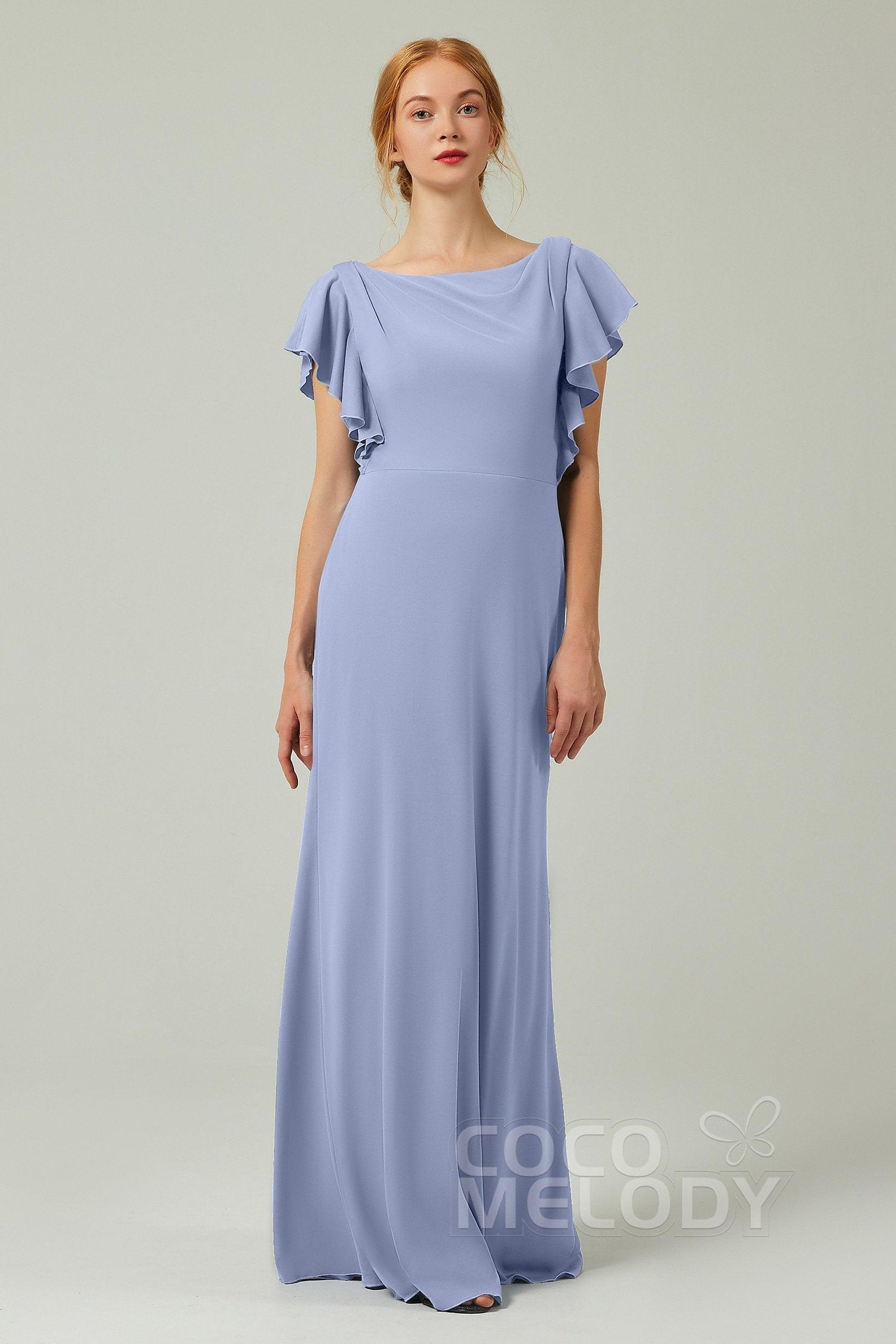 Sheath-Column Floor Length Chiffon Bridesmaid Dress Formal Dresses CB0357 - COCOMELODY