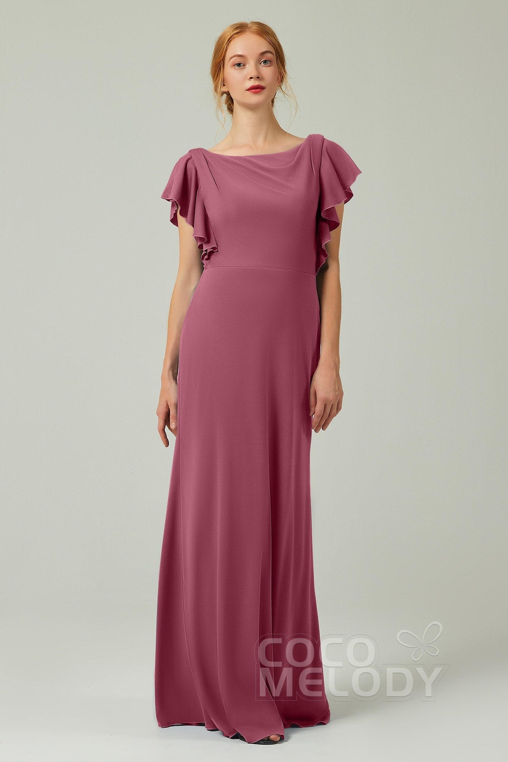 Sheath-Column Floor Length Chiffon Bridesmaid Dress Formal Dresses CB0357 - COCOMELODY