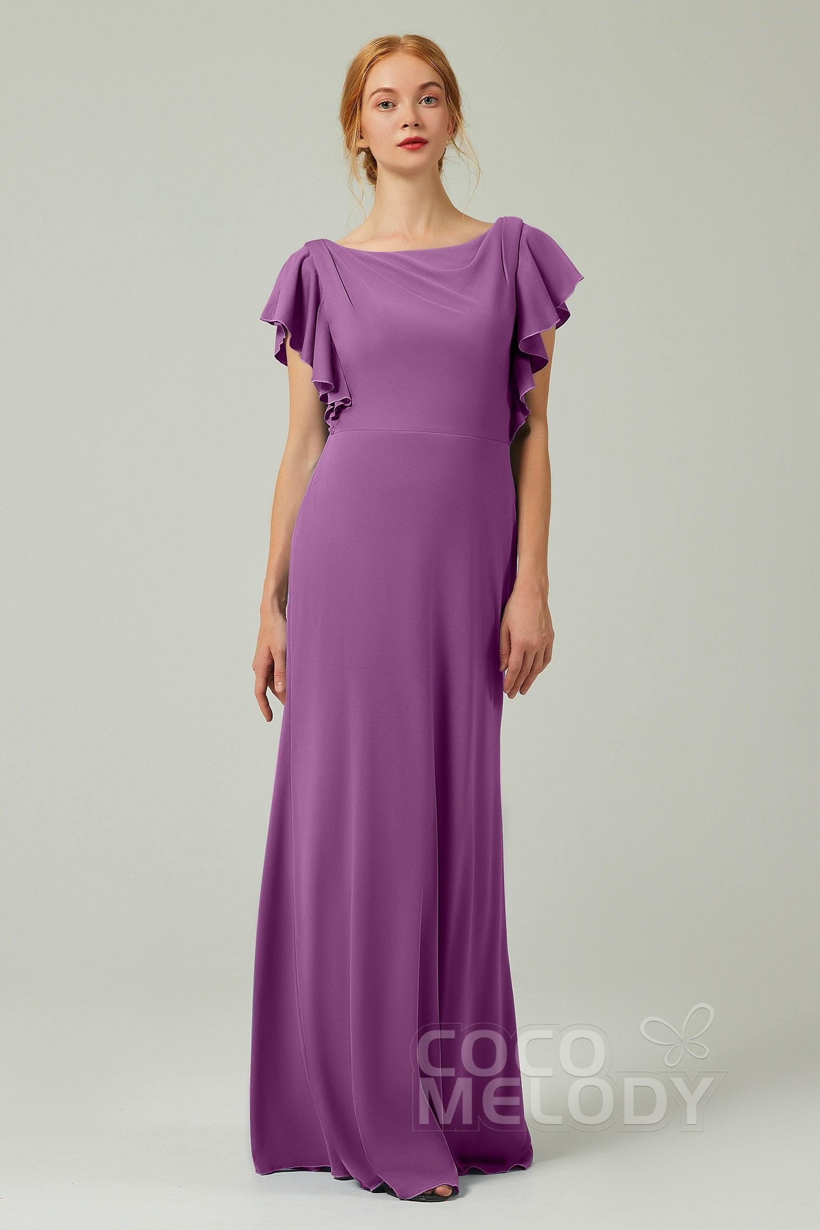 Sheath-Column Floor Length Chiffon Bridesmaid Dress Formal Dresses CB0357 - COCOMELODY