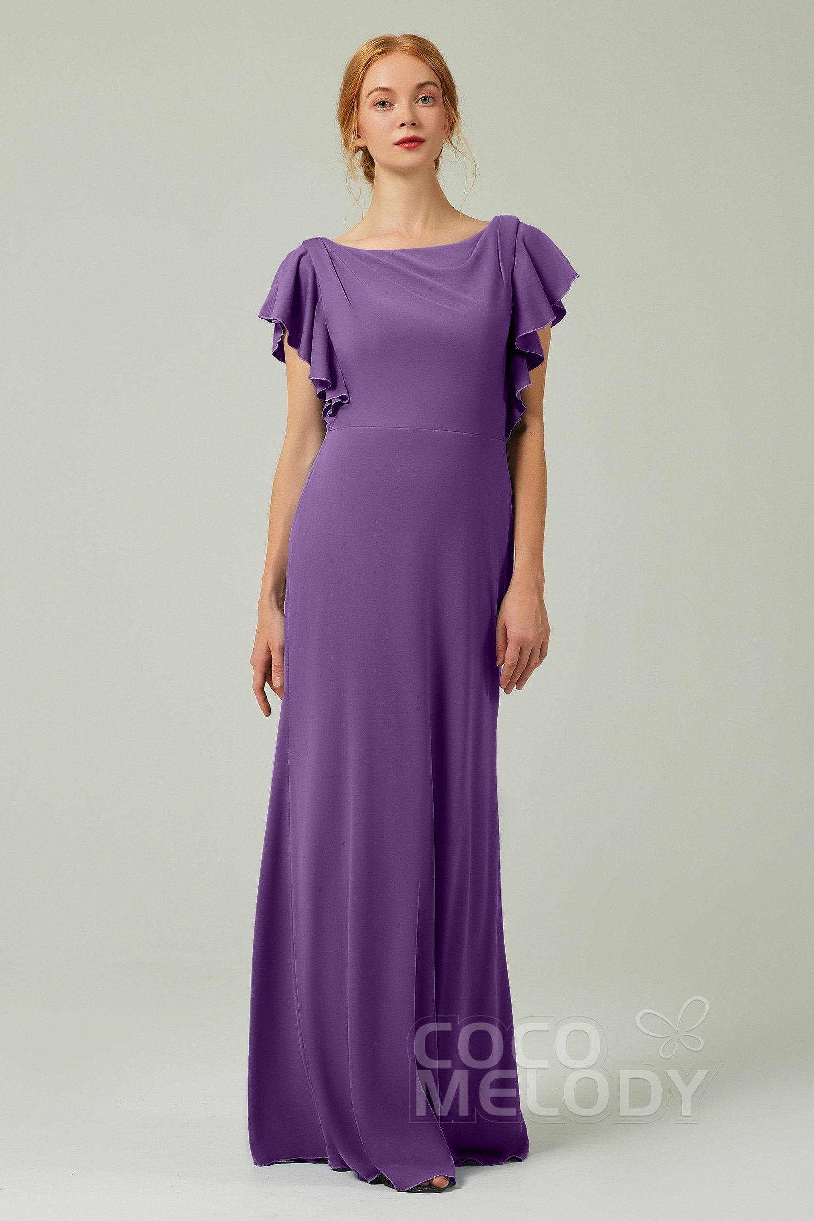 Sheath-Column Floor Length Chiffon Bridesmaid Dress Formal Dresses CB0357 - COCOMELODY