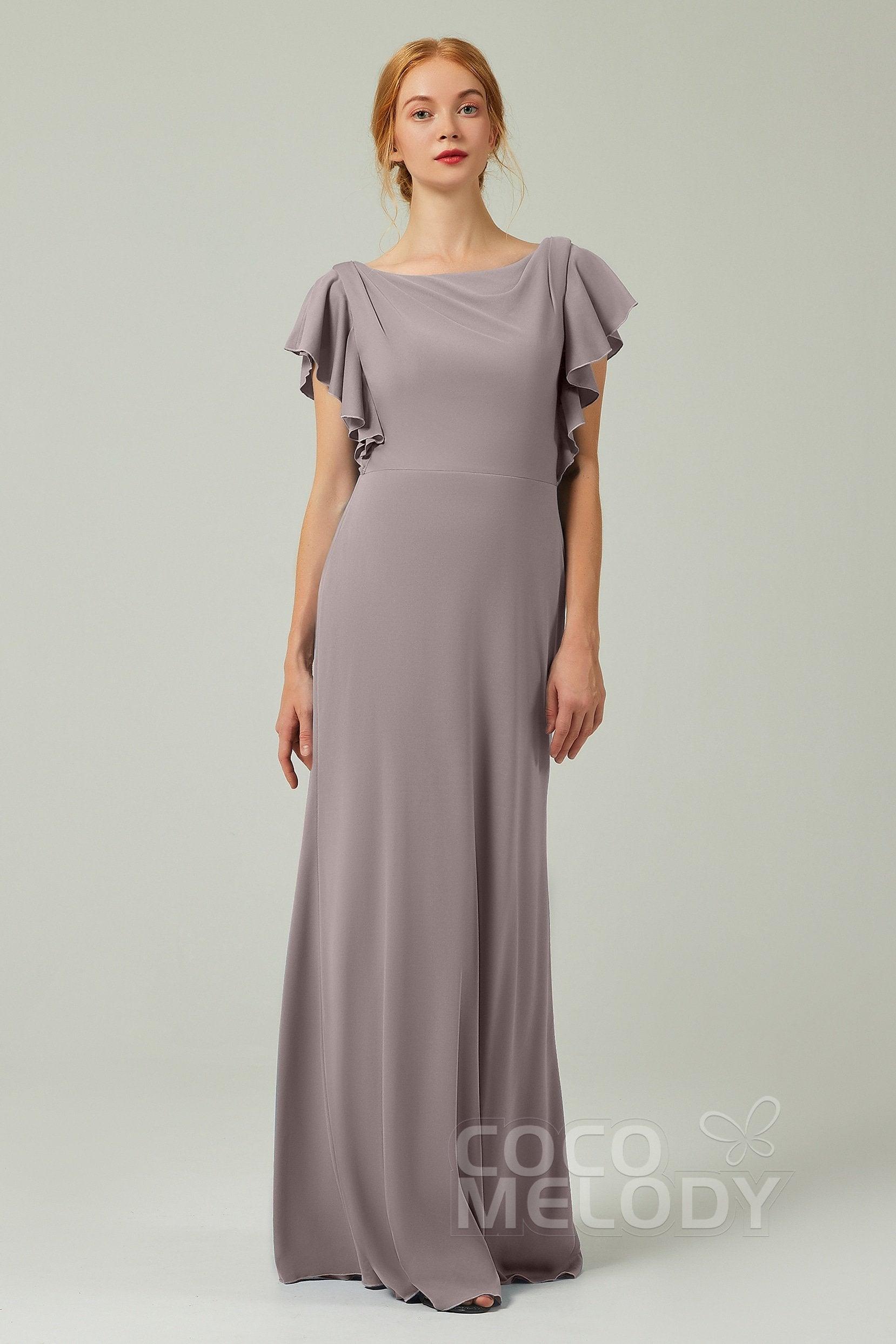 Sheath-Column Floor Length Chiffon Bridesmaid Dress Formal Dresses CB0357 - COCOMELODY