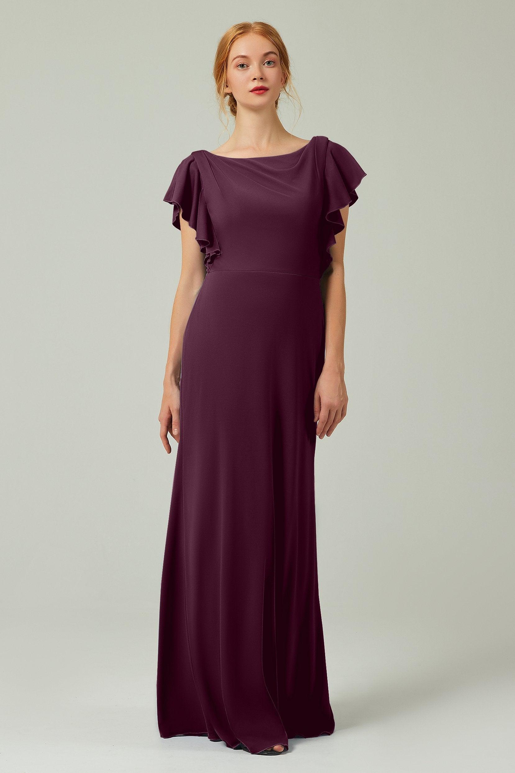 Sheath-Column Floor Length Chiffon Bridesmaid Dress Formal Dresses CB0357 - COCOMELODY