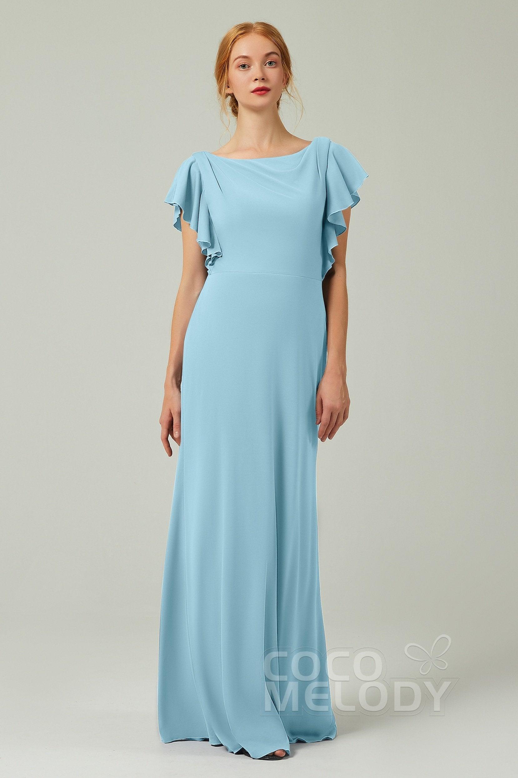 Sheath-Column Floor Length Chiffon Bridesmaid Dress Formal Dresses CB0357 - COCOMELODY