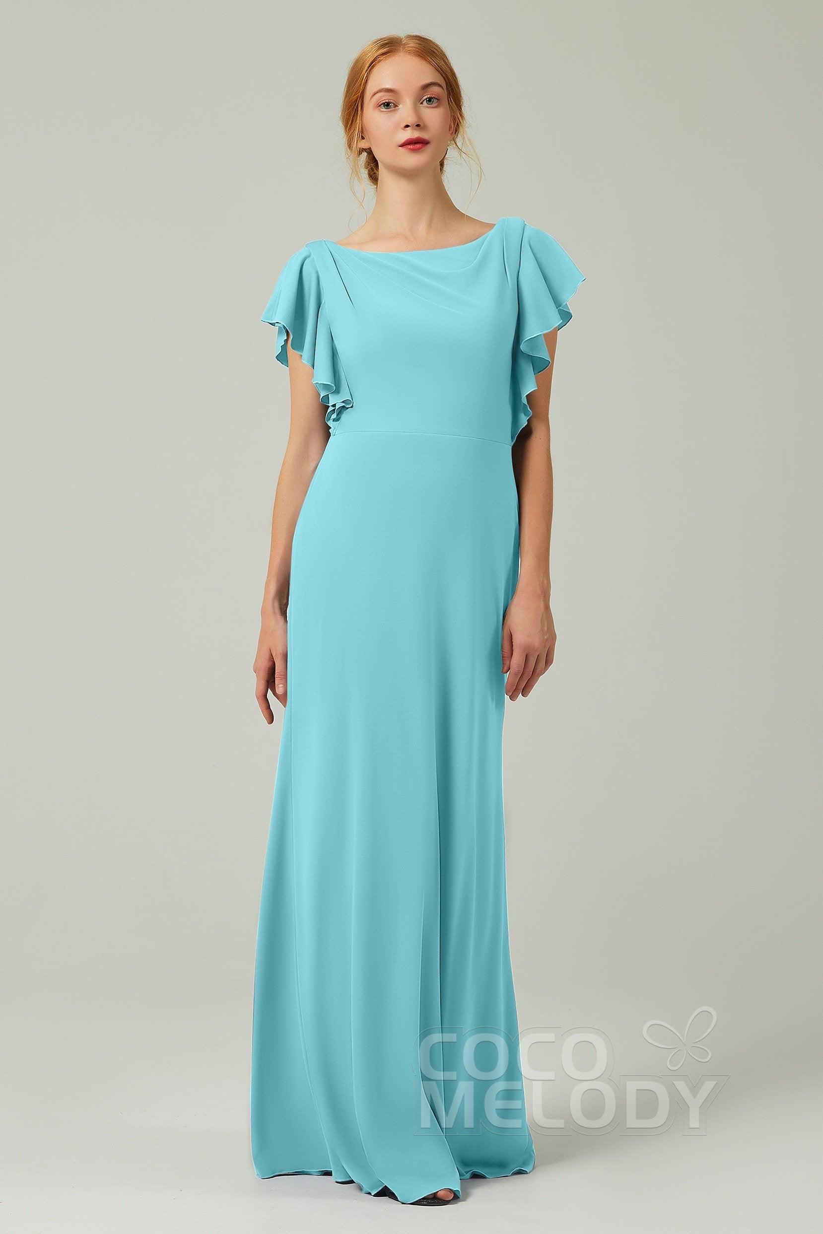 Sheath-Column Floor Length Chiffon Bridesmaid Dress Formal Dresses CB0357 - COCOMELODY