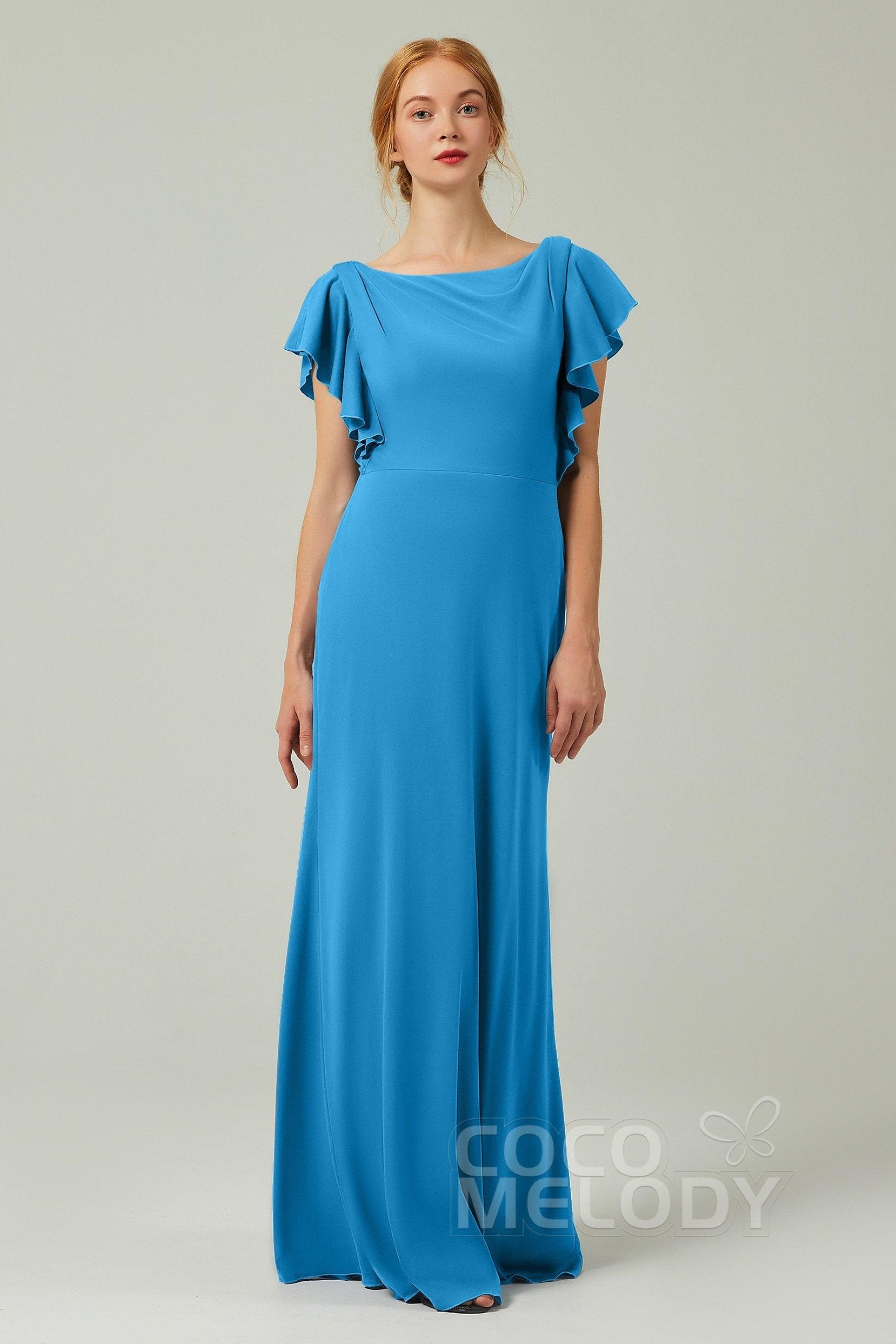 Sheath-Column Floor Length Chiffon Bridesmaid Dress Formal Dresses CB0357 - COCOMELODY