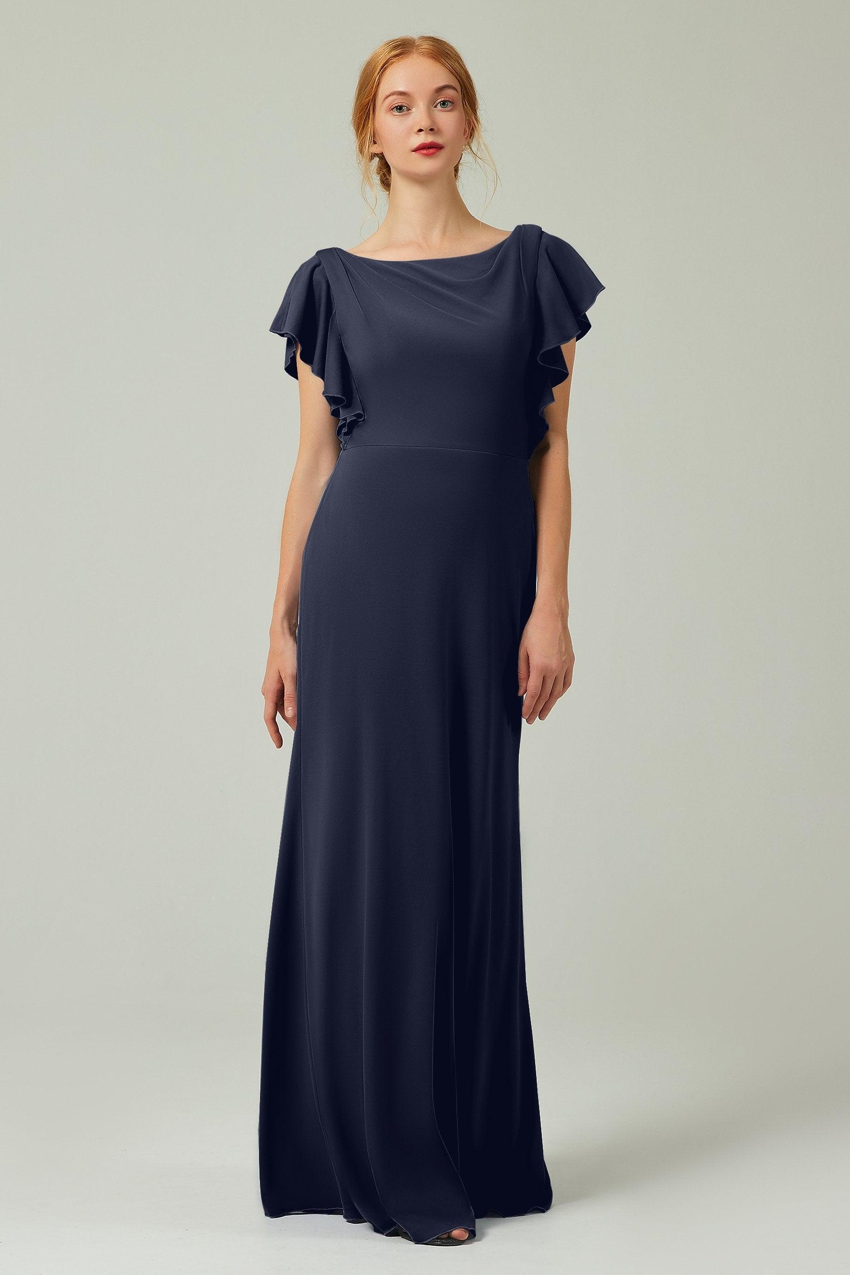 Sheath-Column Floor Length Chiffon Bridesmaid Dress Formal Dresses CB0357 - COCOMELODY
