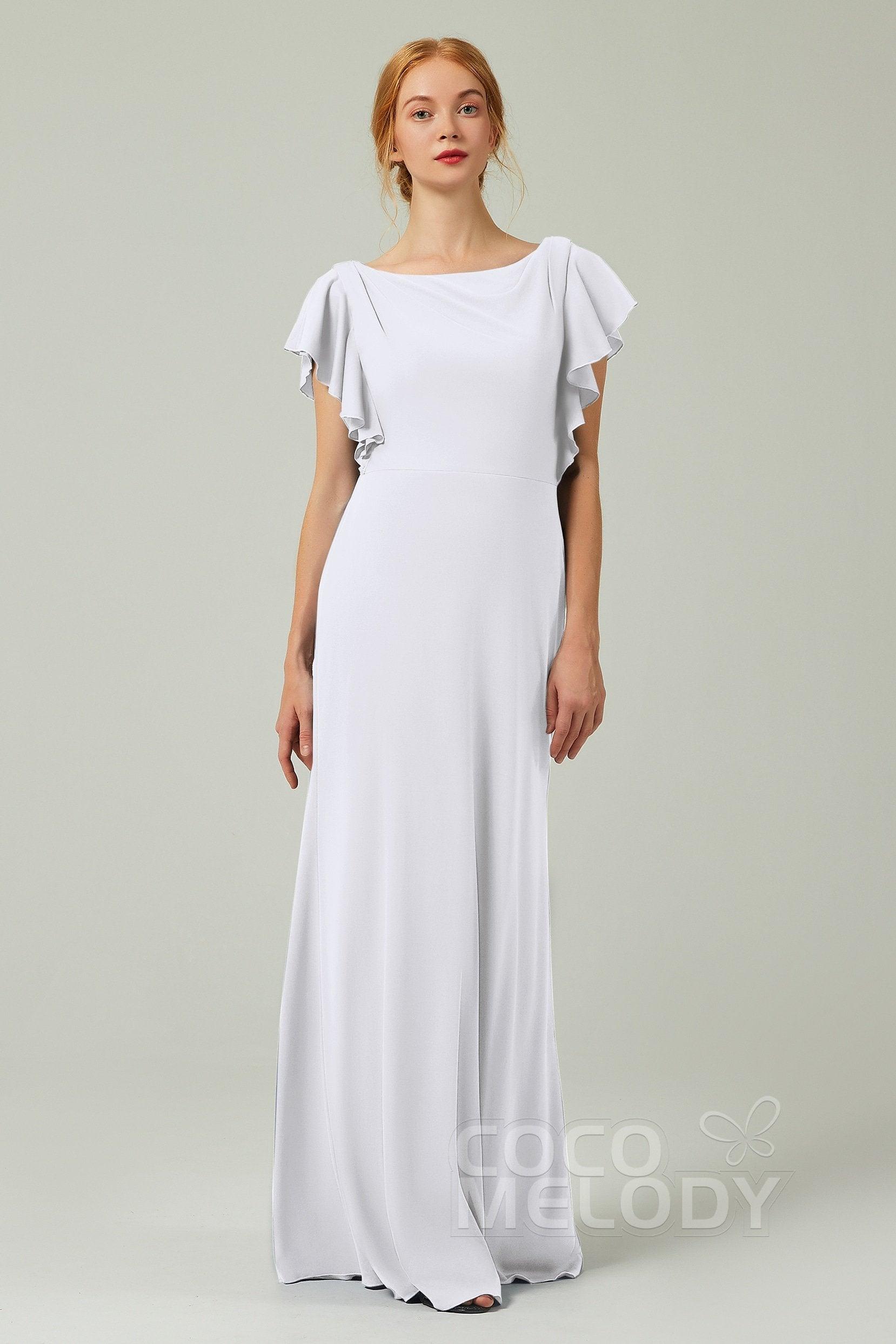 Sheath-Column Floor Length Chiffon Bridesmaid Dress Formal Dresses CB0357 - COCOMELODY